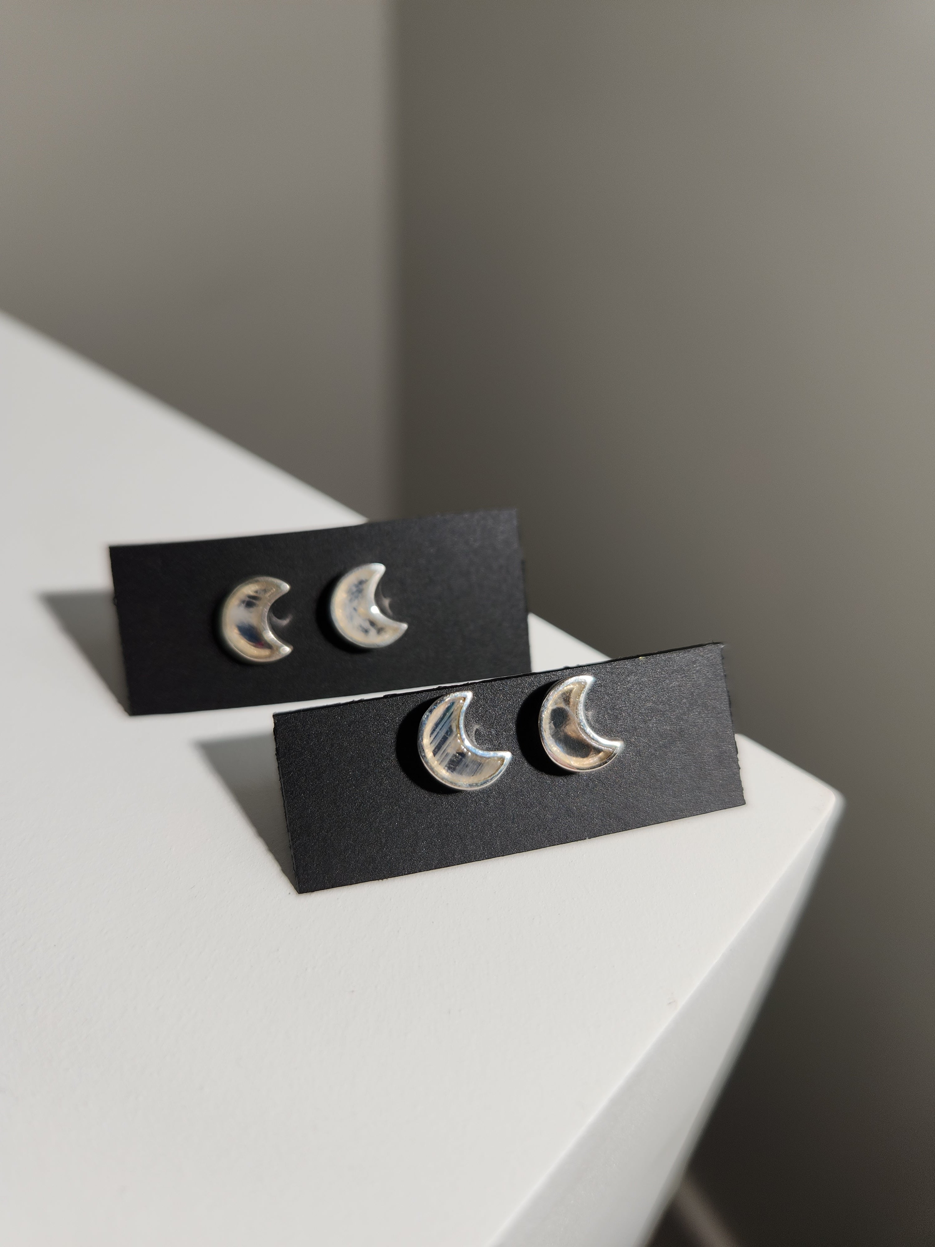 Moonstone Moon Stud Earrings