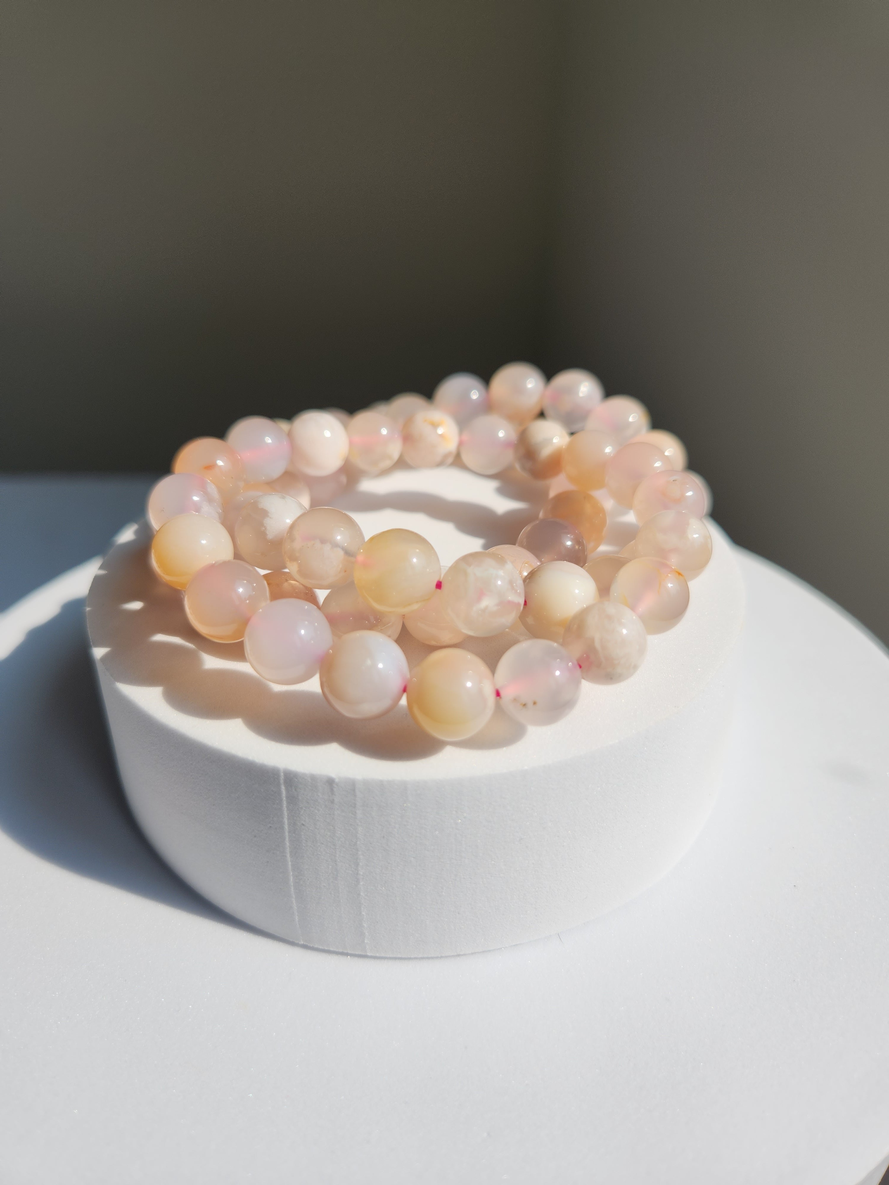Flower Agate Bead Bracelet | 10mm