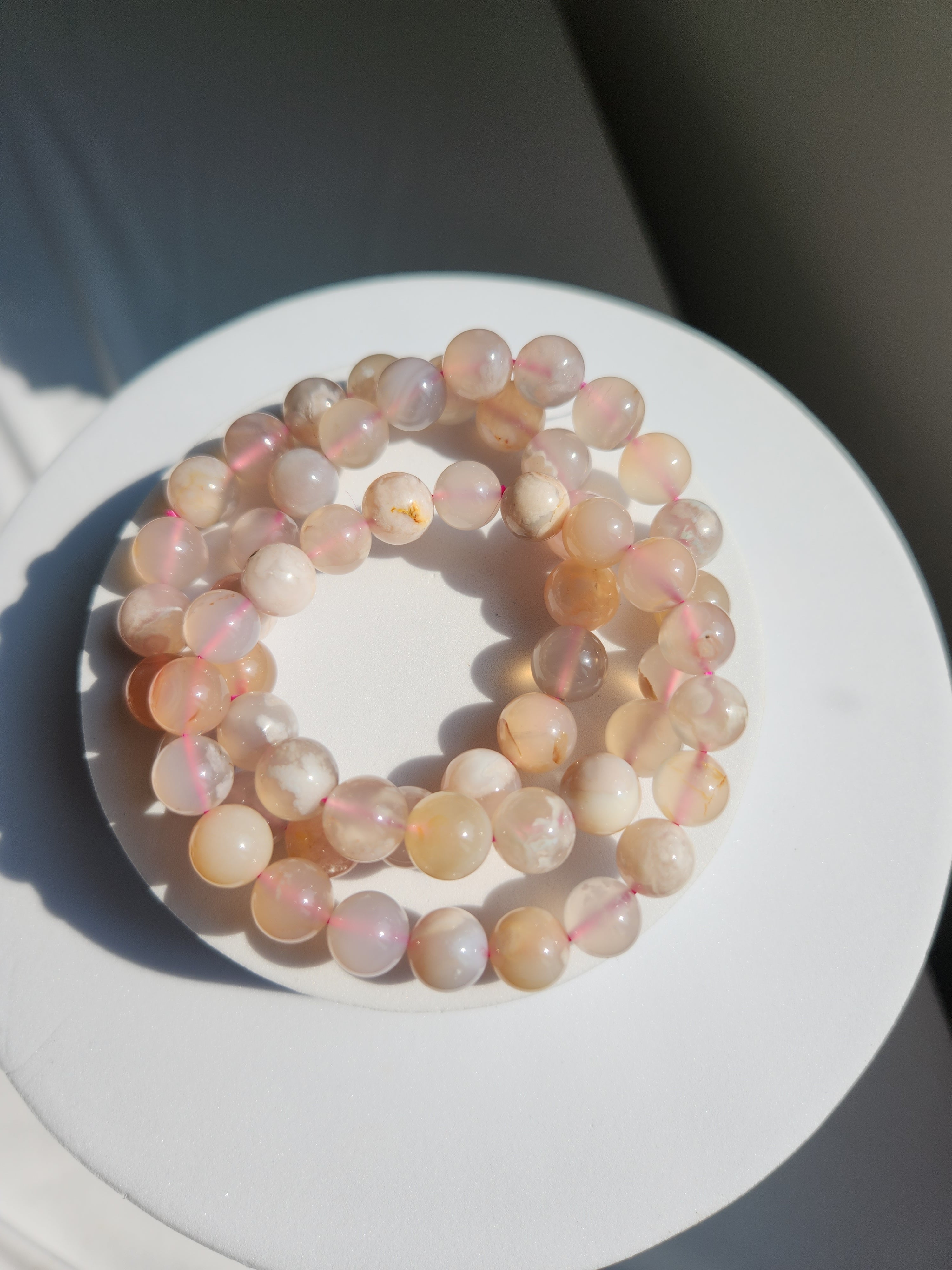 Flower Agate Bead Bracelet | 10mm