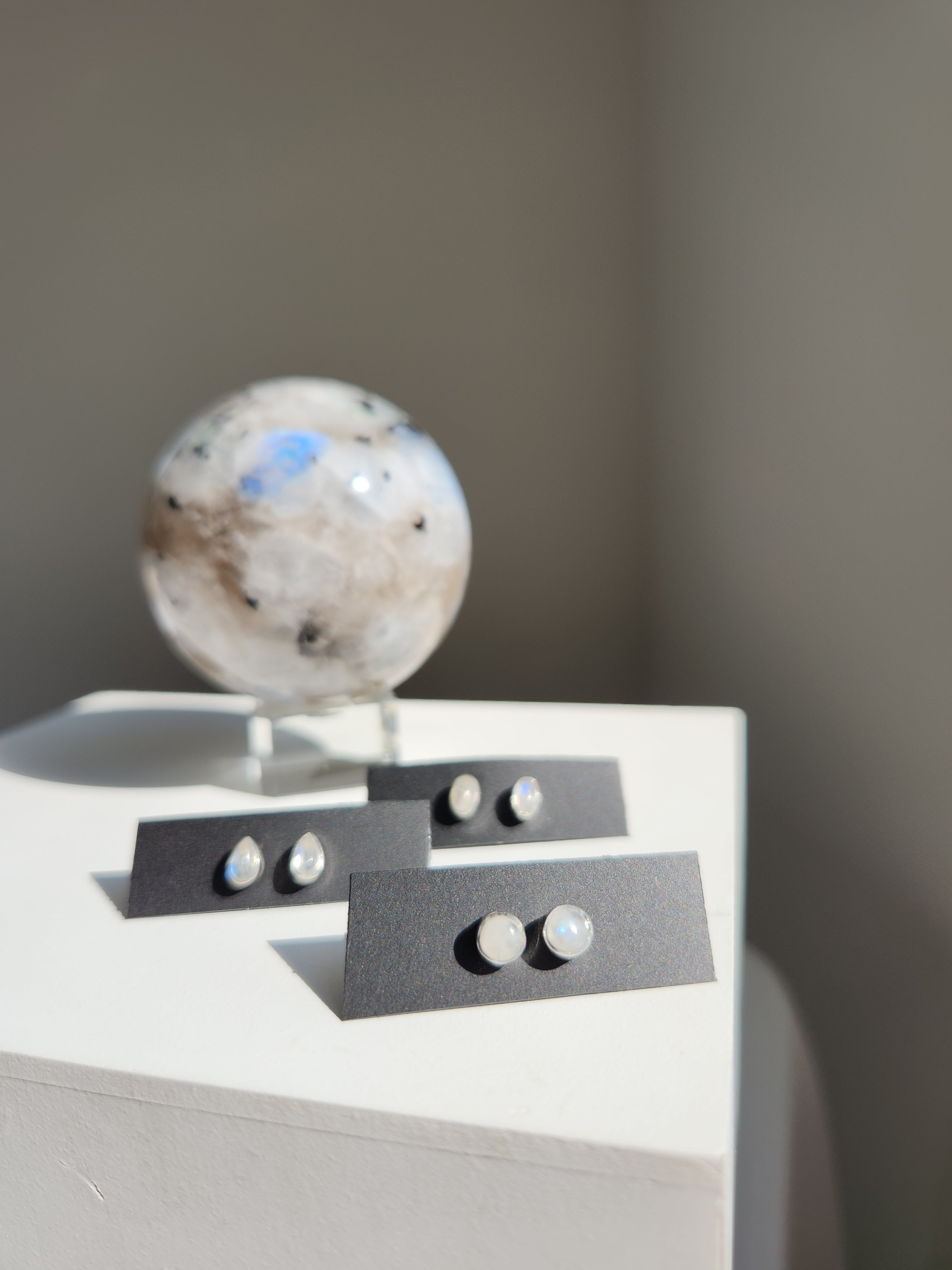 Moonstone Cabochon Stud Earrings