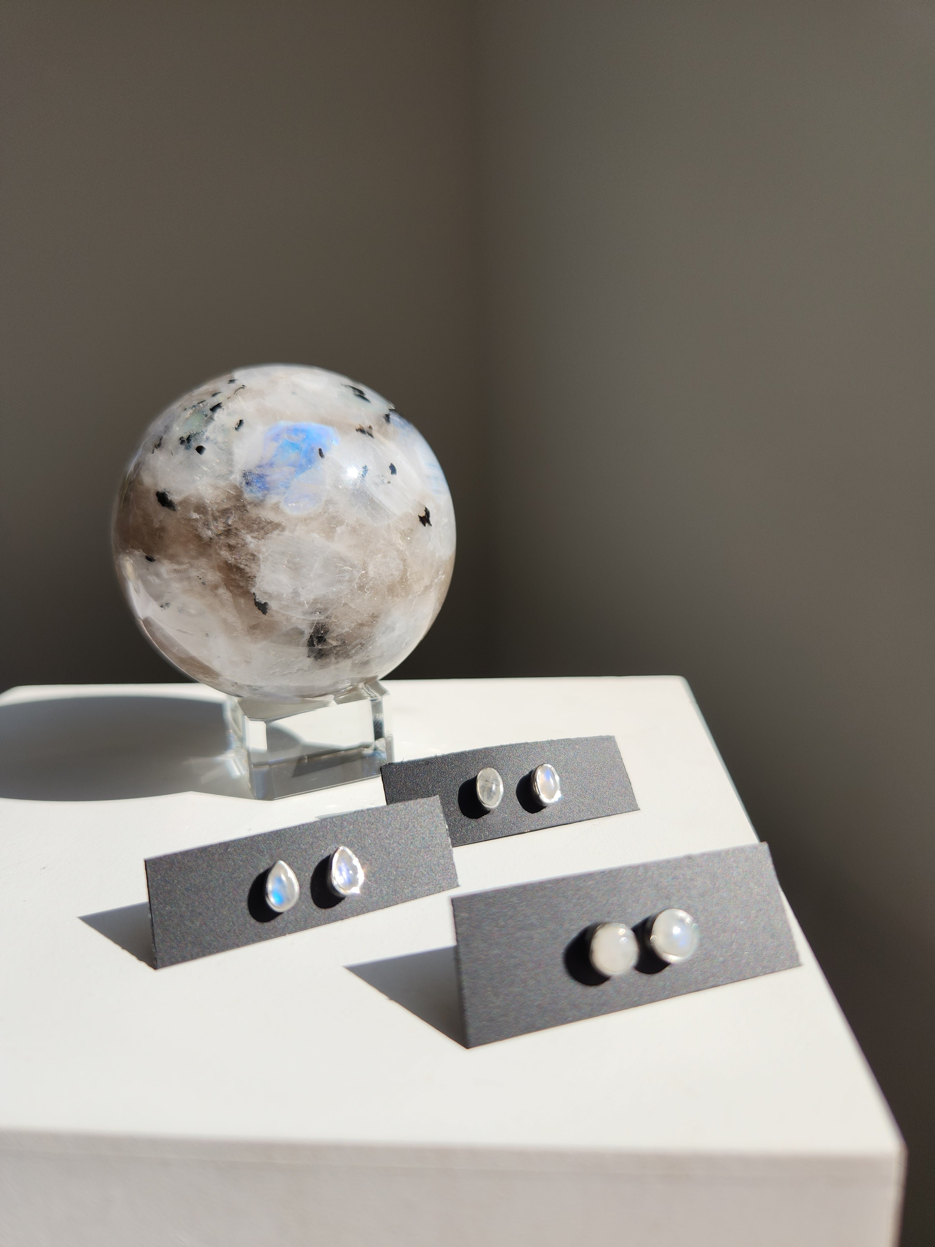 Moonstone Cabochon Stud Earrings