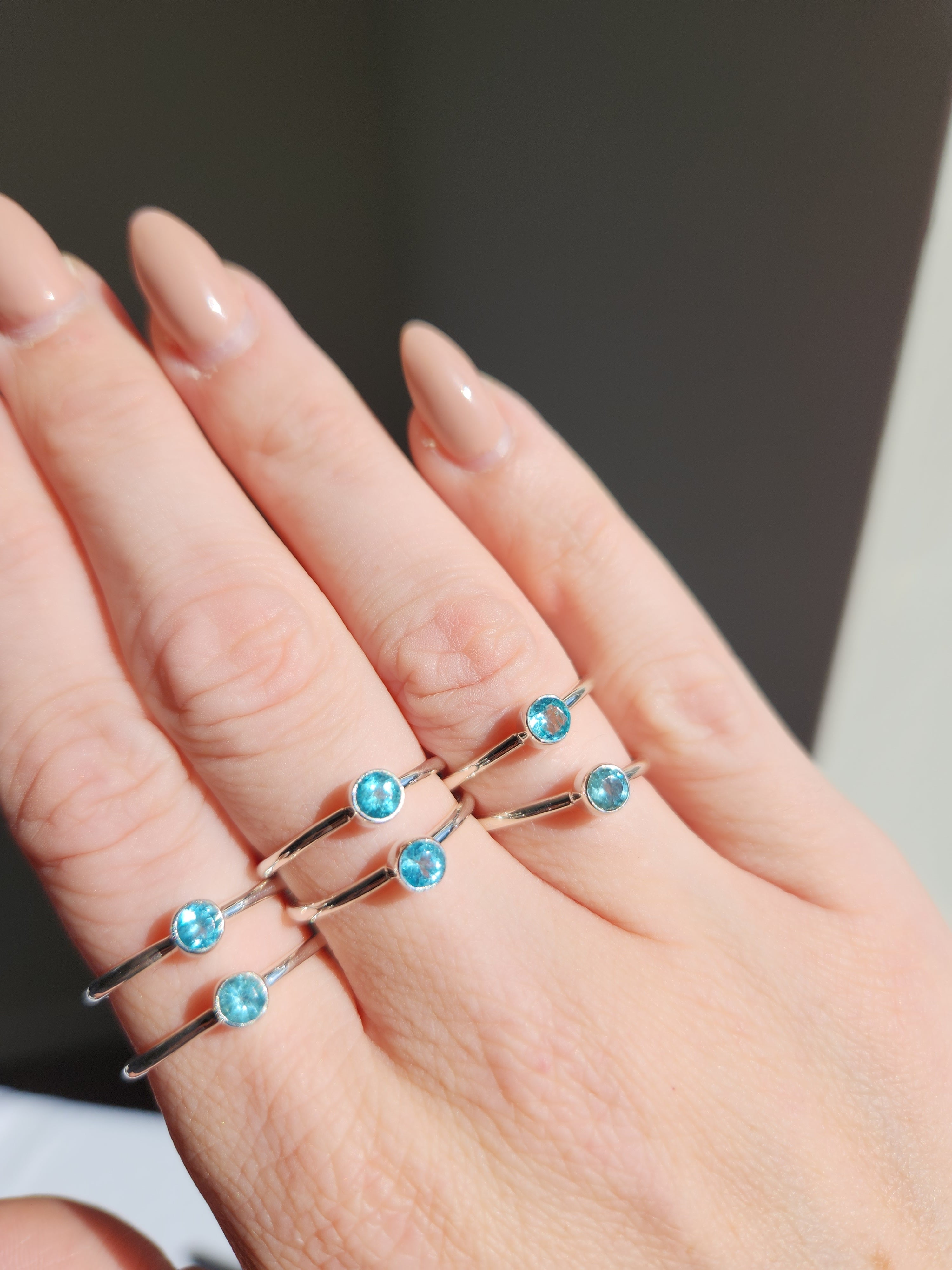 Faceted Paraiba Apatite Round Ring