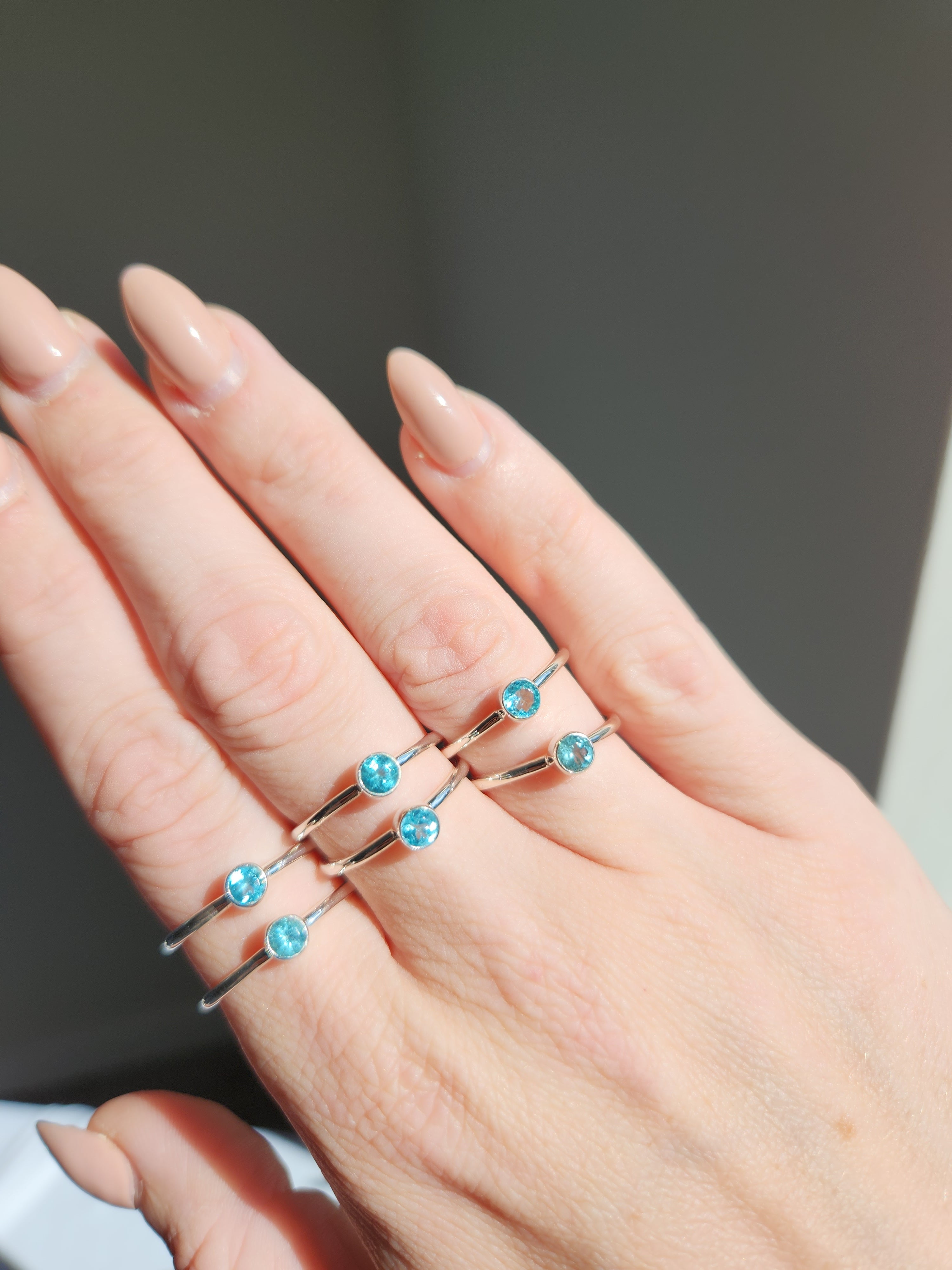 Faceted Paraiba Apatite Round Ring