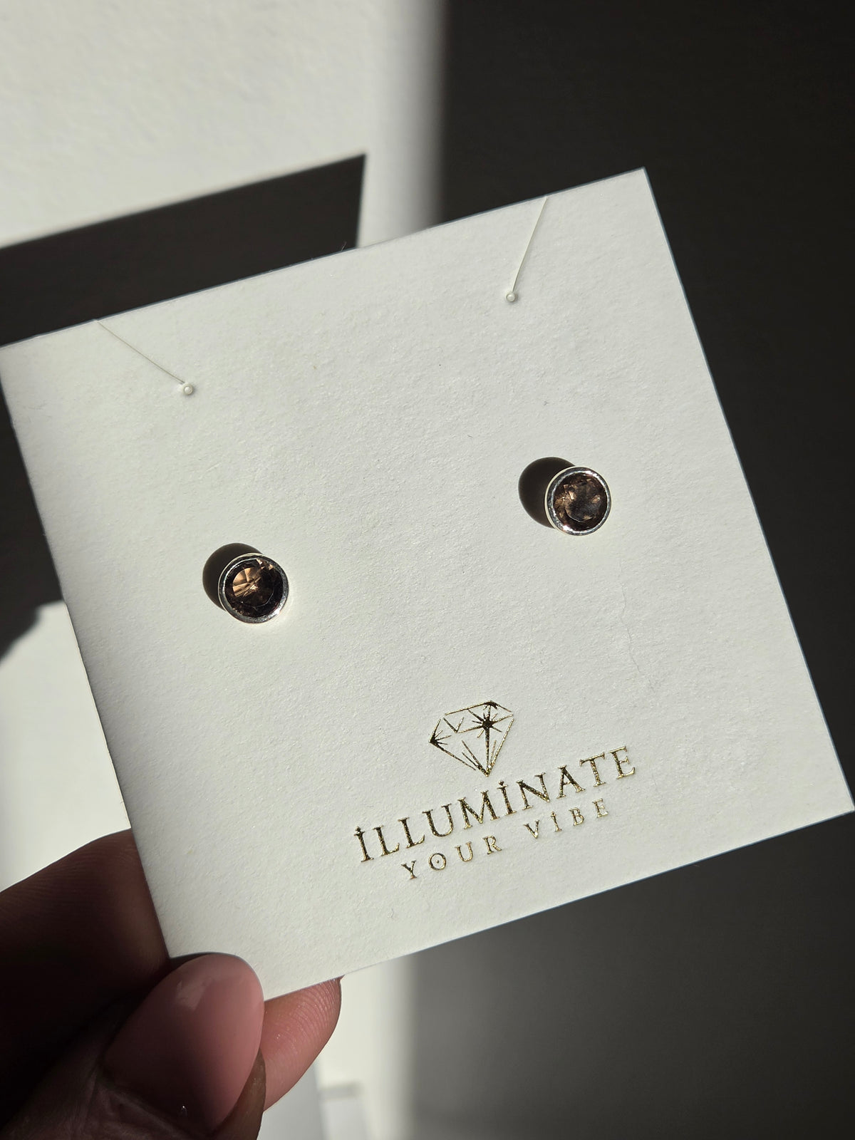 Smoky Quartz round stud Earrings | silver 003