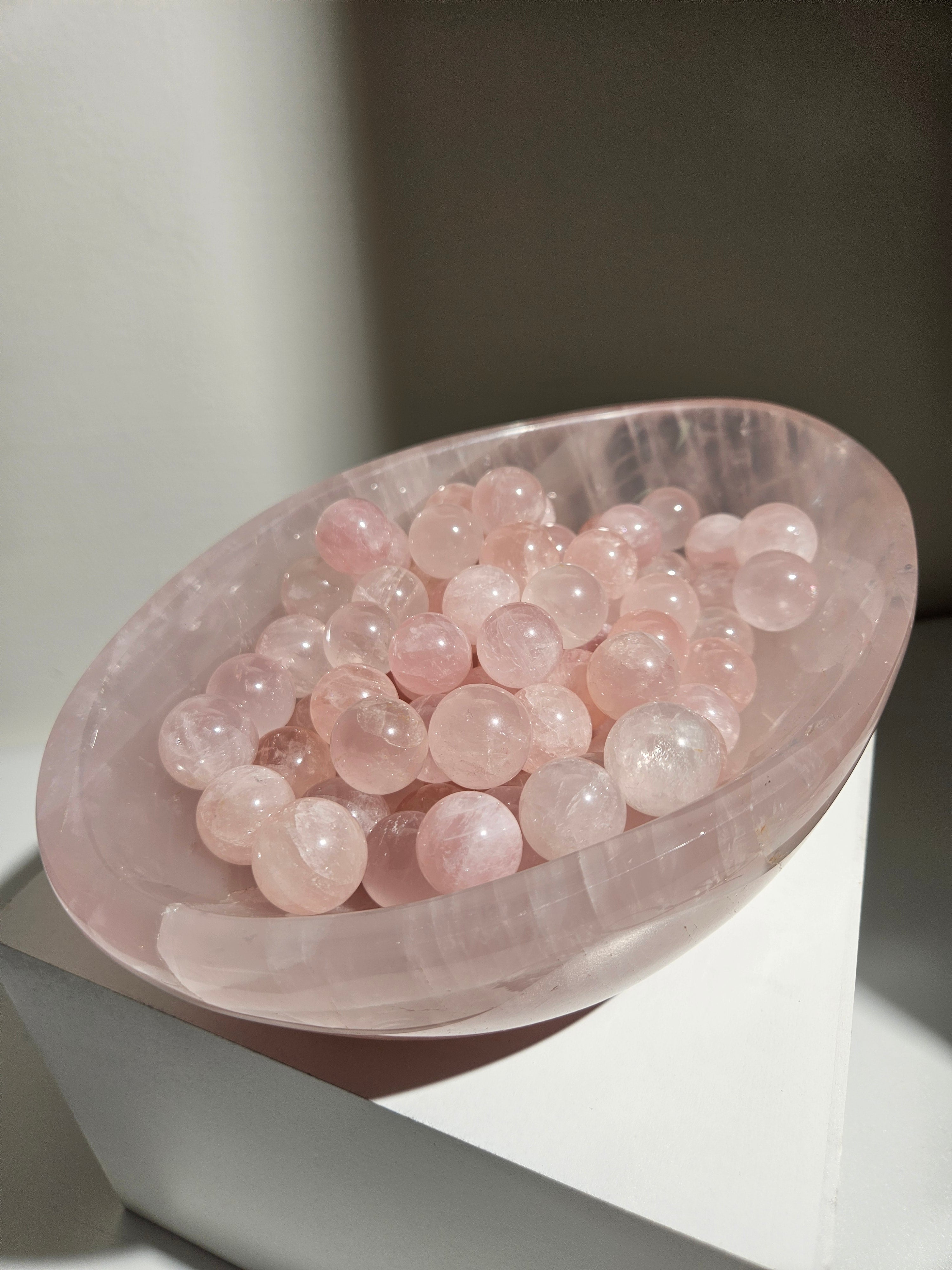 Rose Quartz Bowl full of Spheres