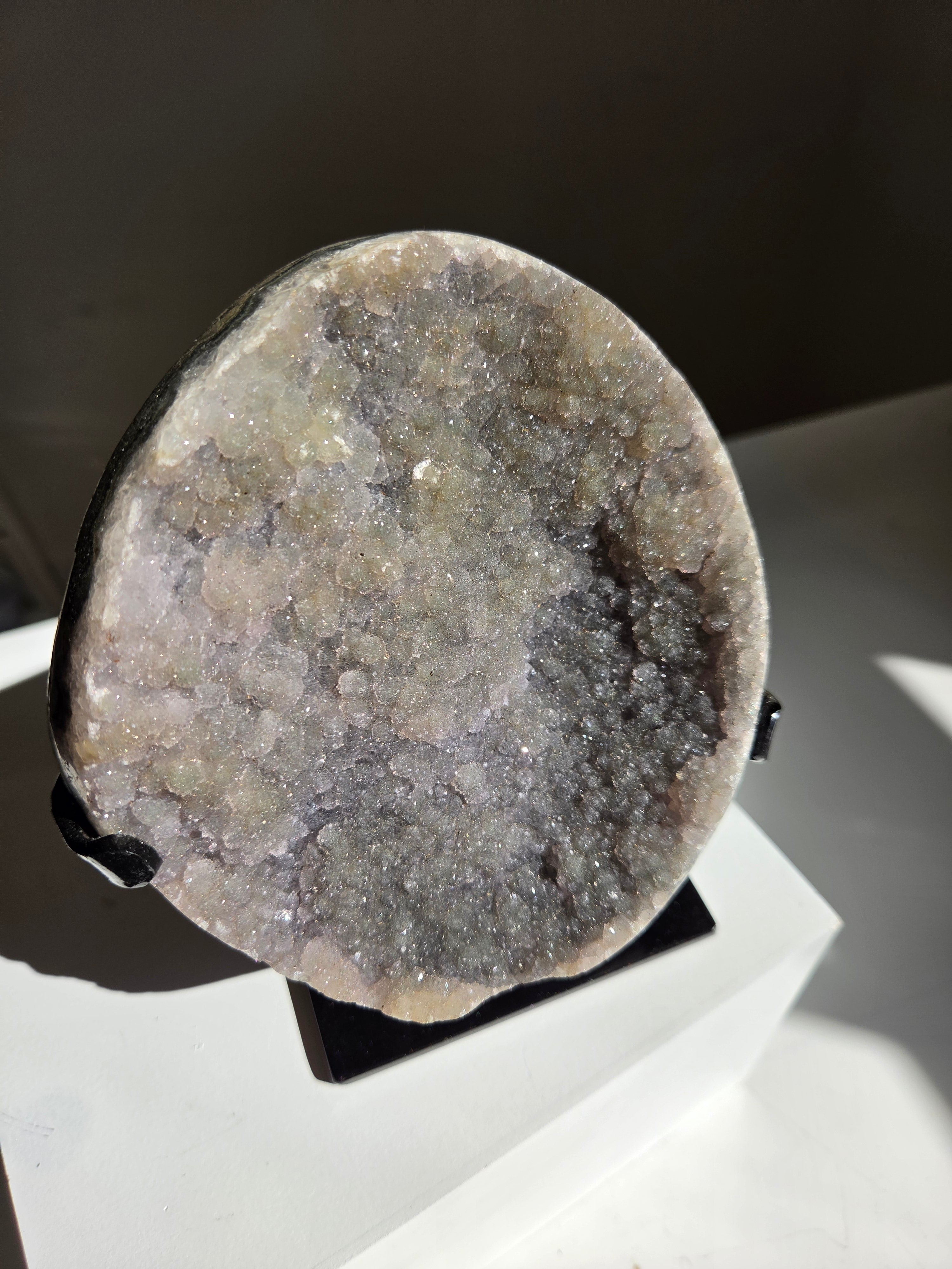 Mossy Green Amethyst on Custom Stand