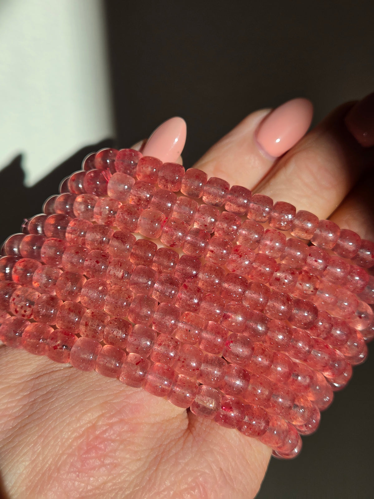 Strawberry Quartz Bracelet | 6mm cube