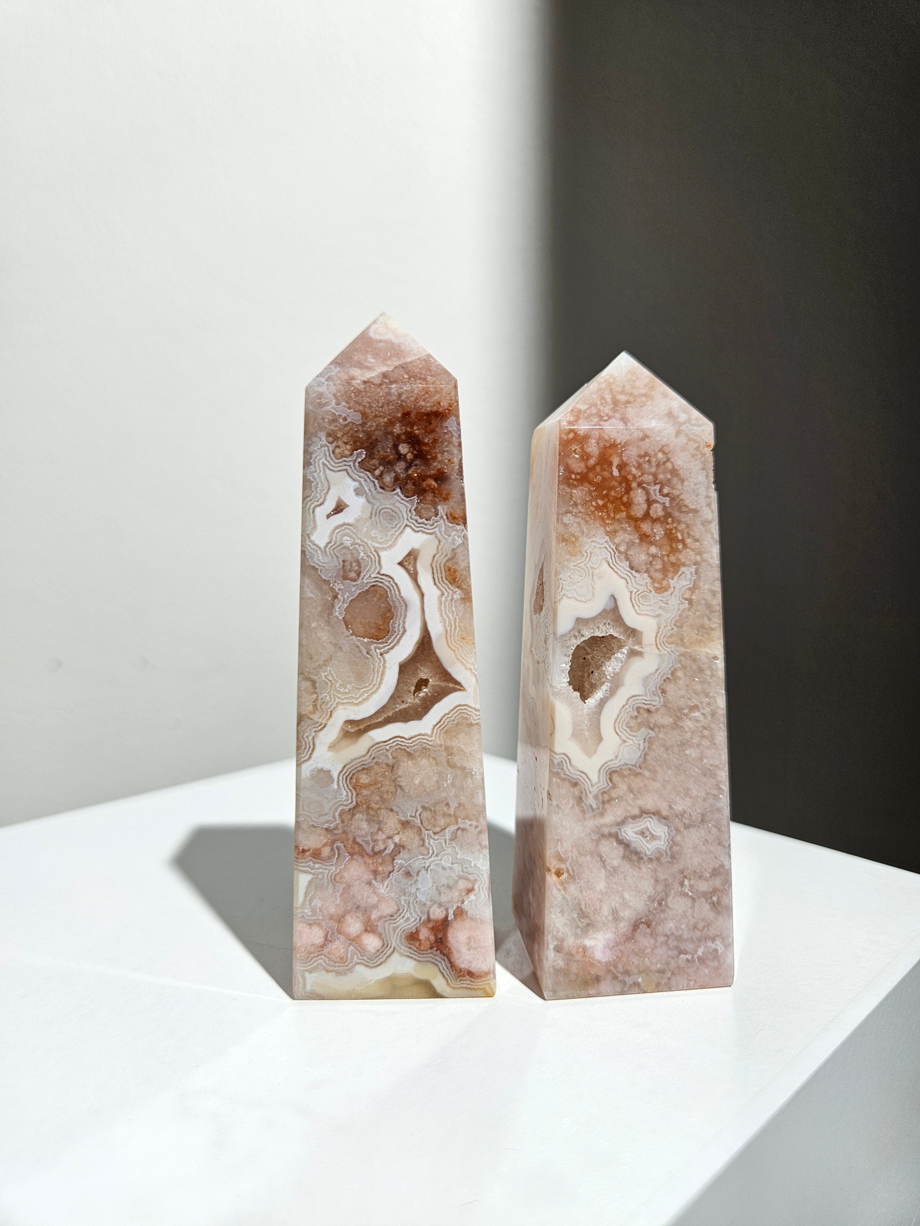Flower Agate Tower Pair 007