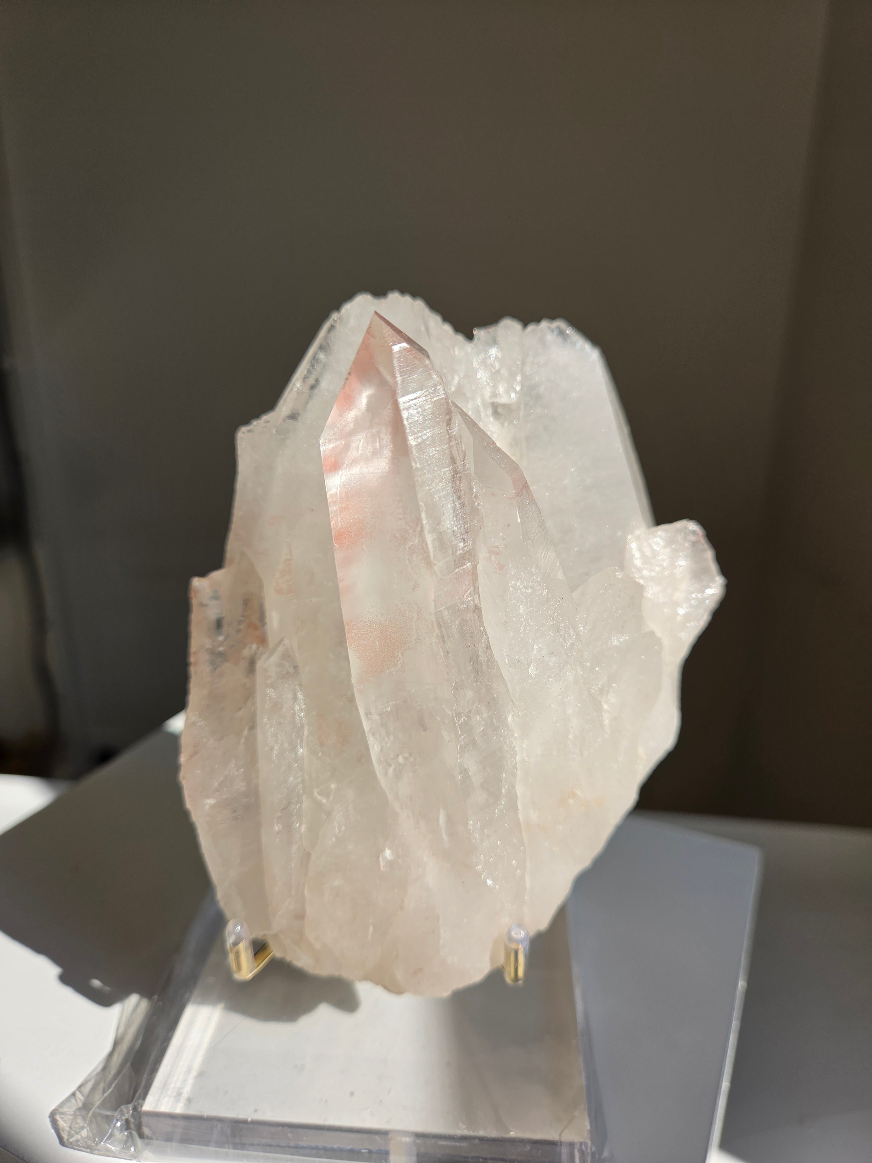 Pink Lemurian Quartz Cluster on Stand