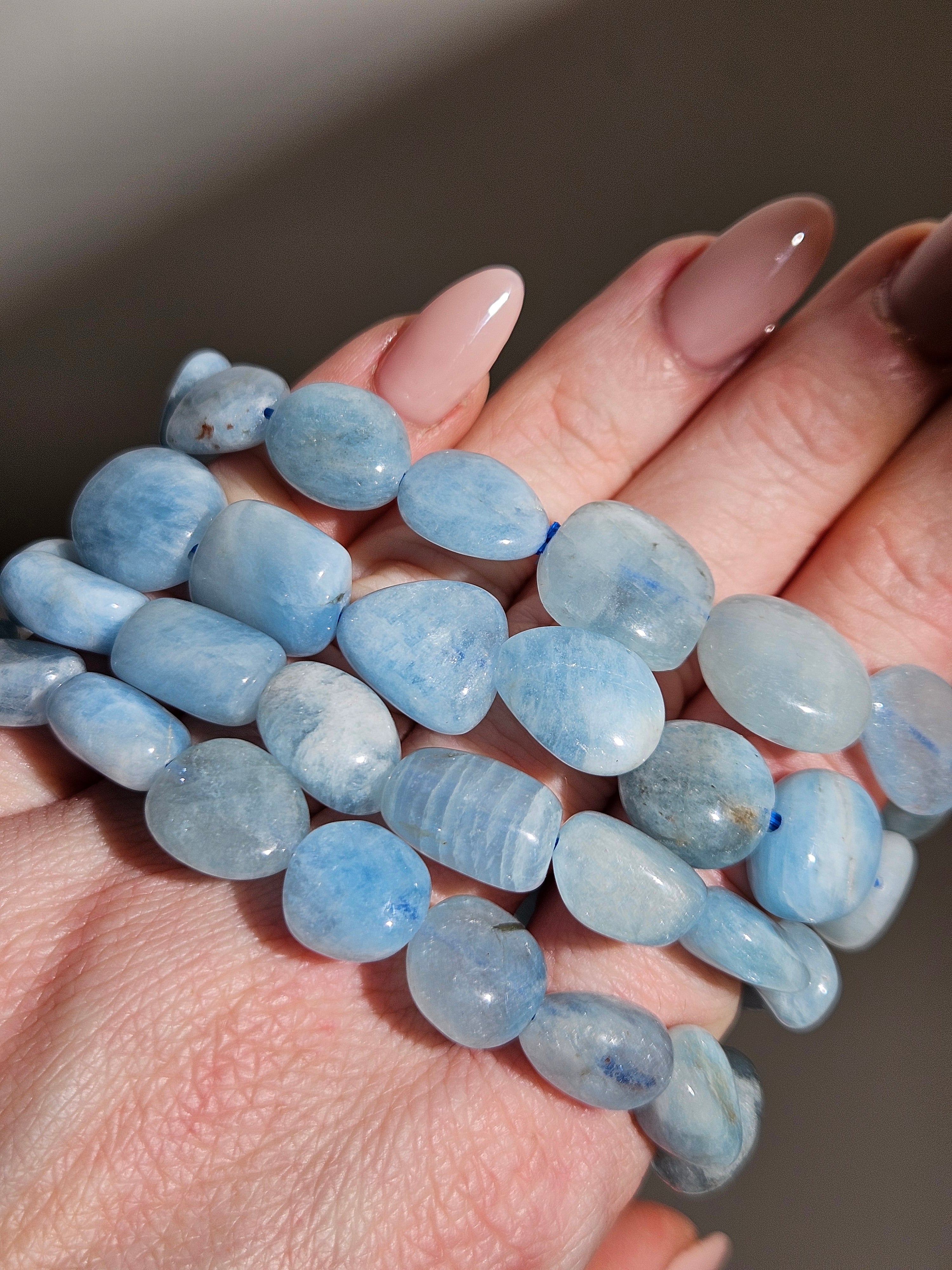 Aquamarine bracelet | pebble beads