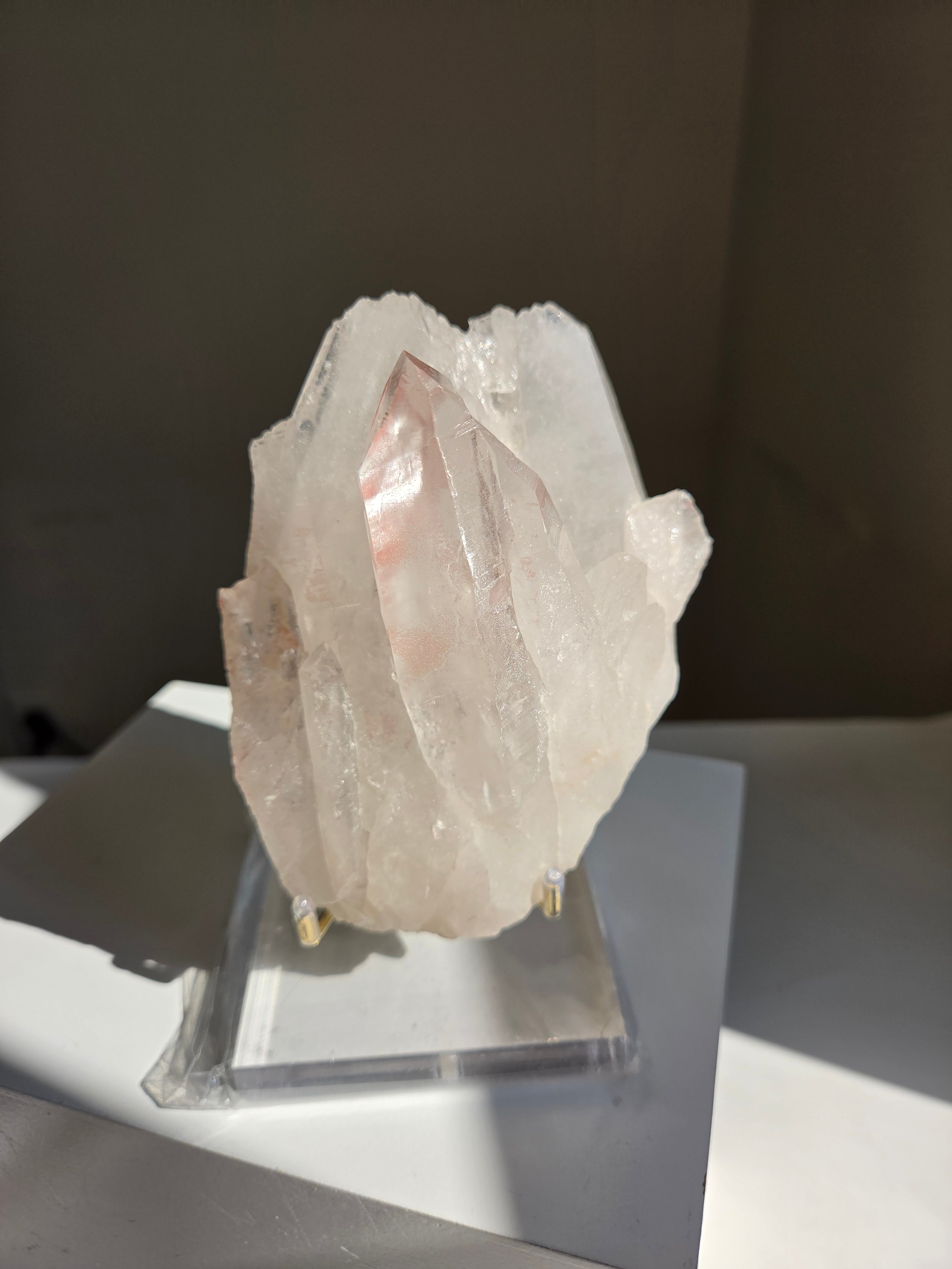 Pink Lemurian Quartz Cluster on Stand