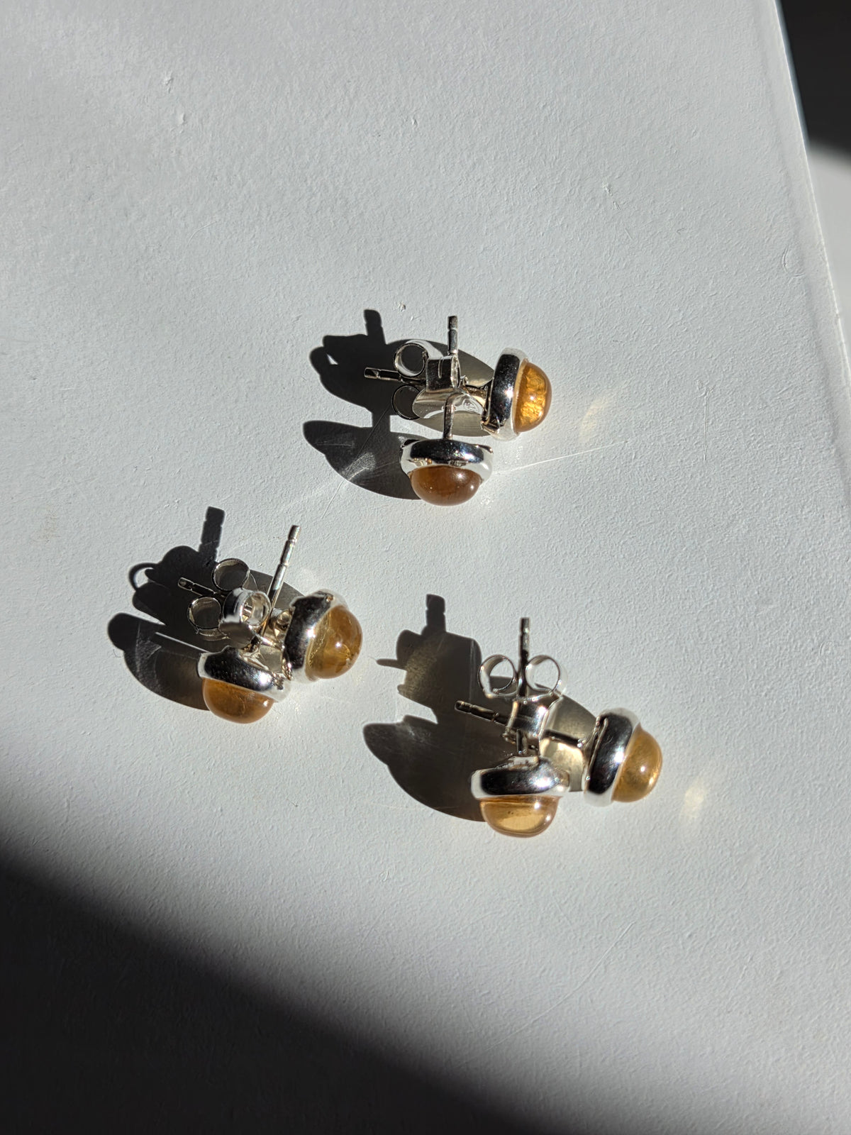 Citrine Stud Cabochon Earrings