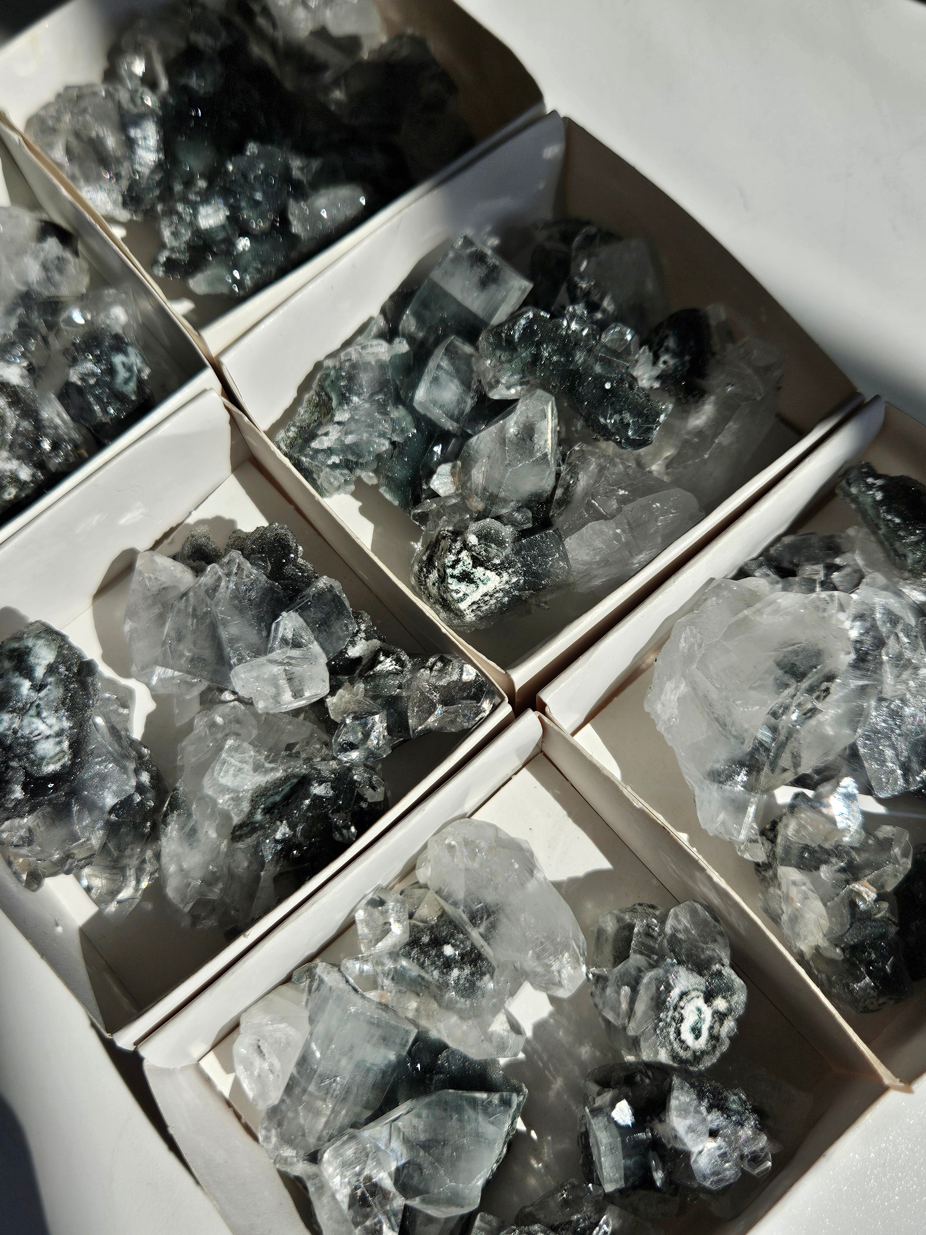 Apophyllite on Black Chalcedony Mini Set