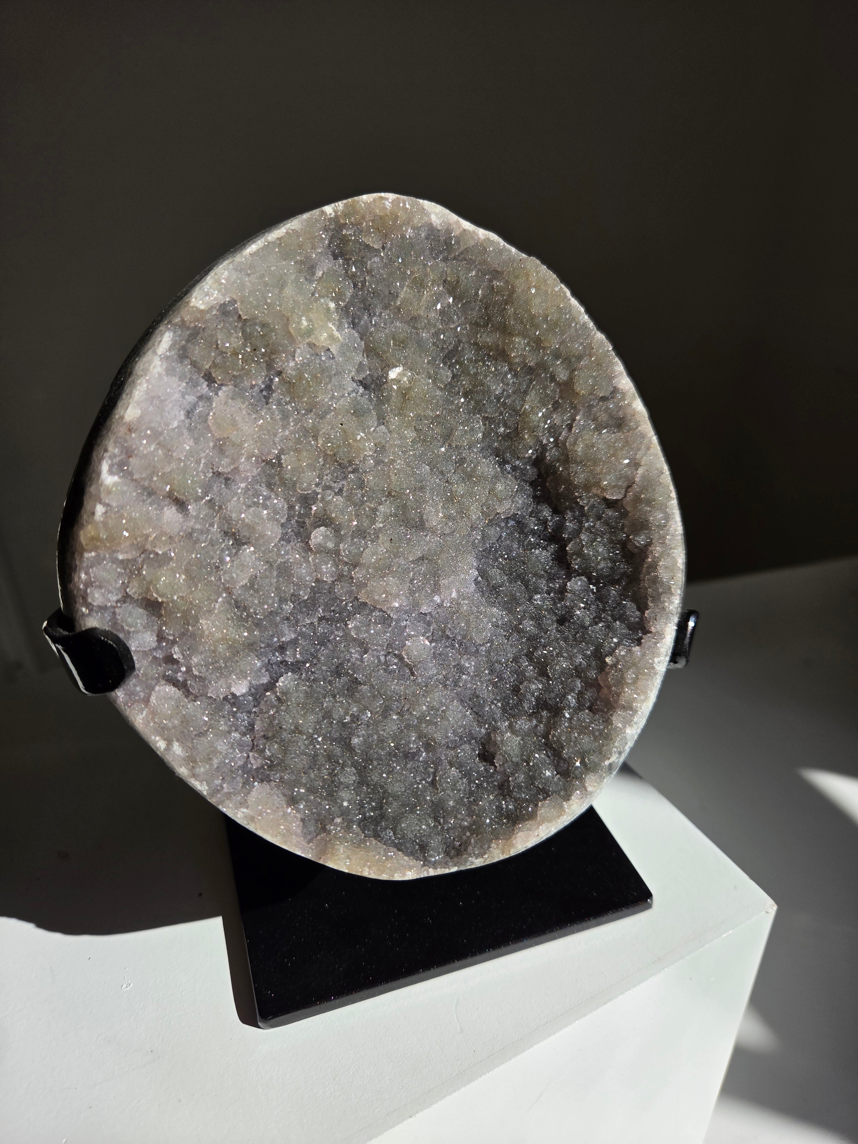 Mossy Green Amethyst on Custom Stand