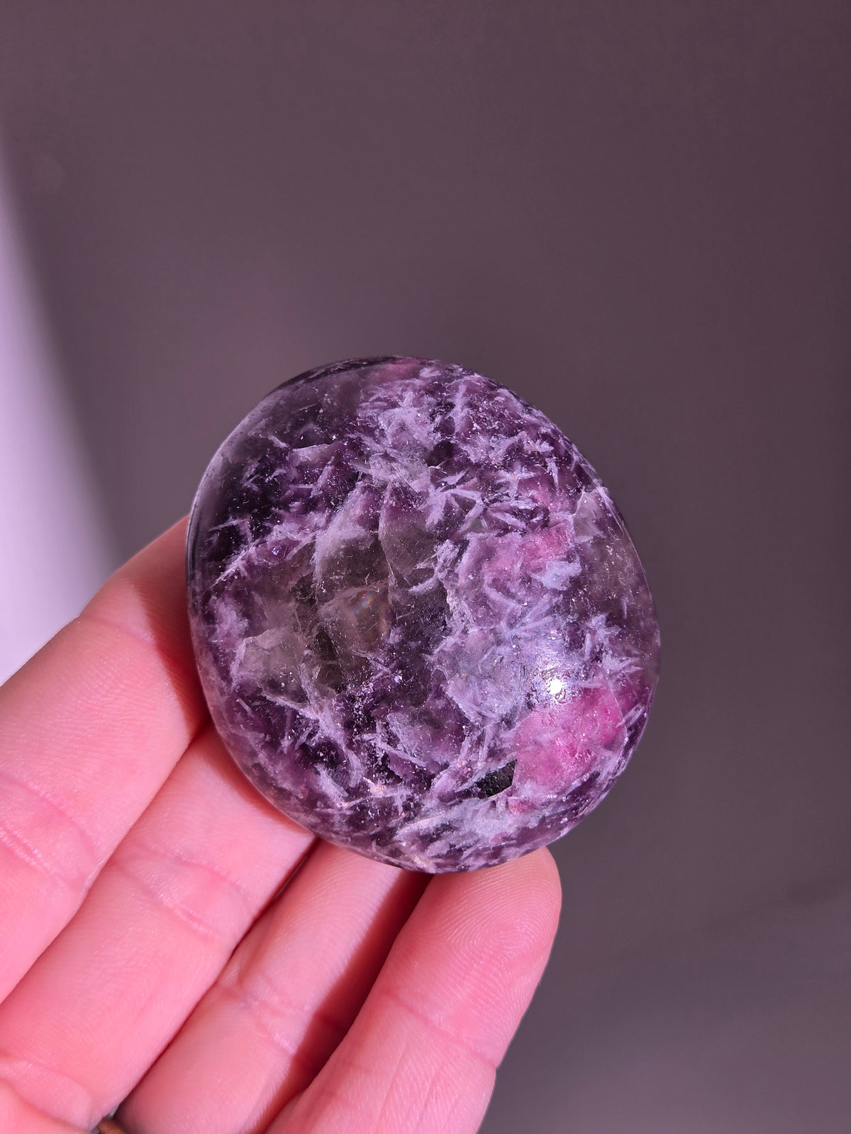 Pink Tourmaline x Lepidolite Palmstone 006