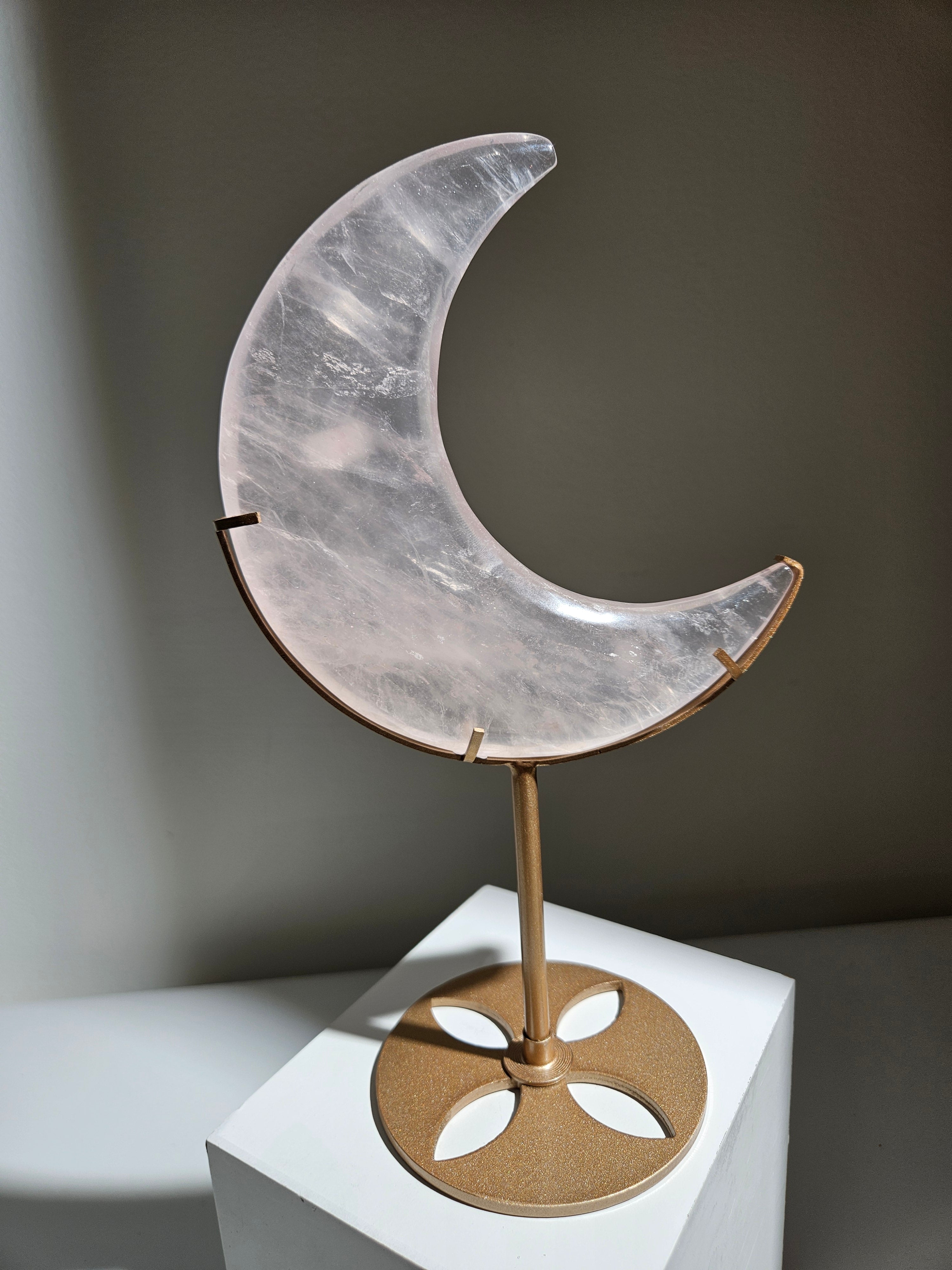 Rose Quartz Moon on Stand 001
