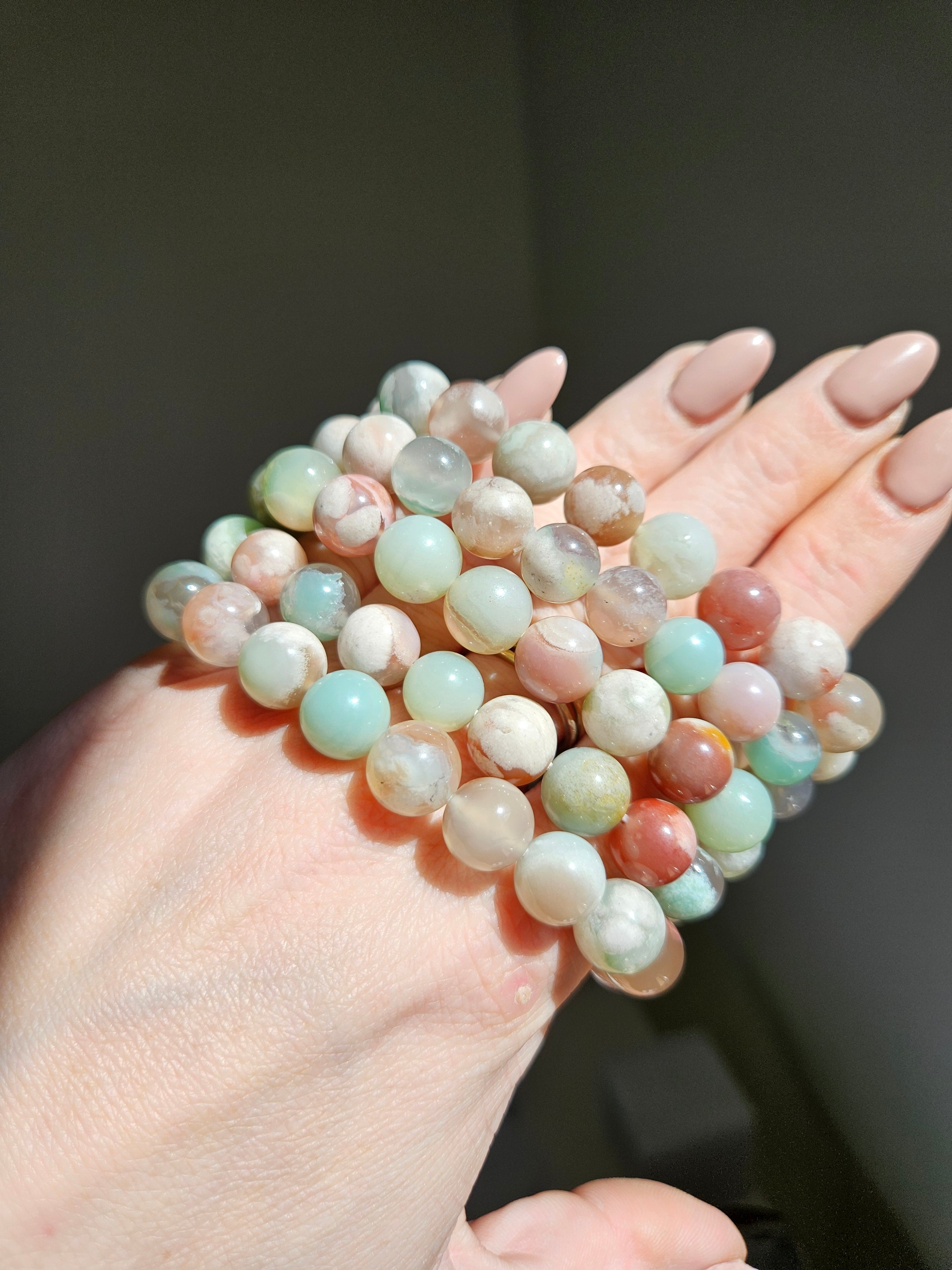 Green Flower Agate Bracelet | 11mm