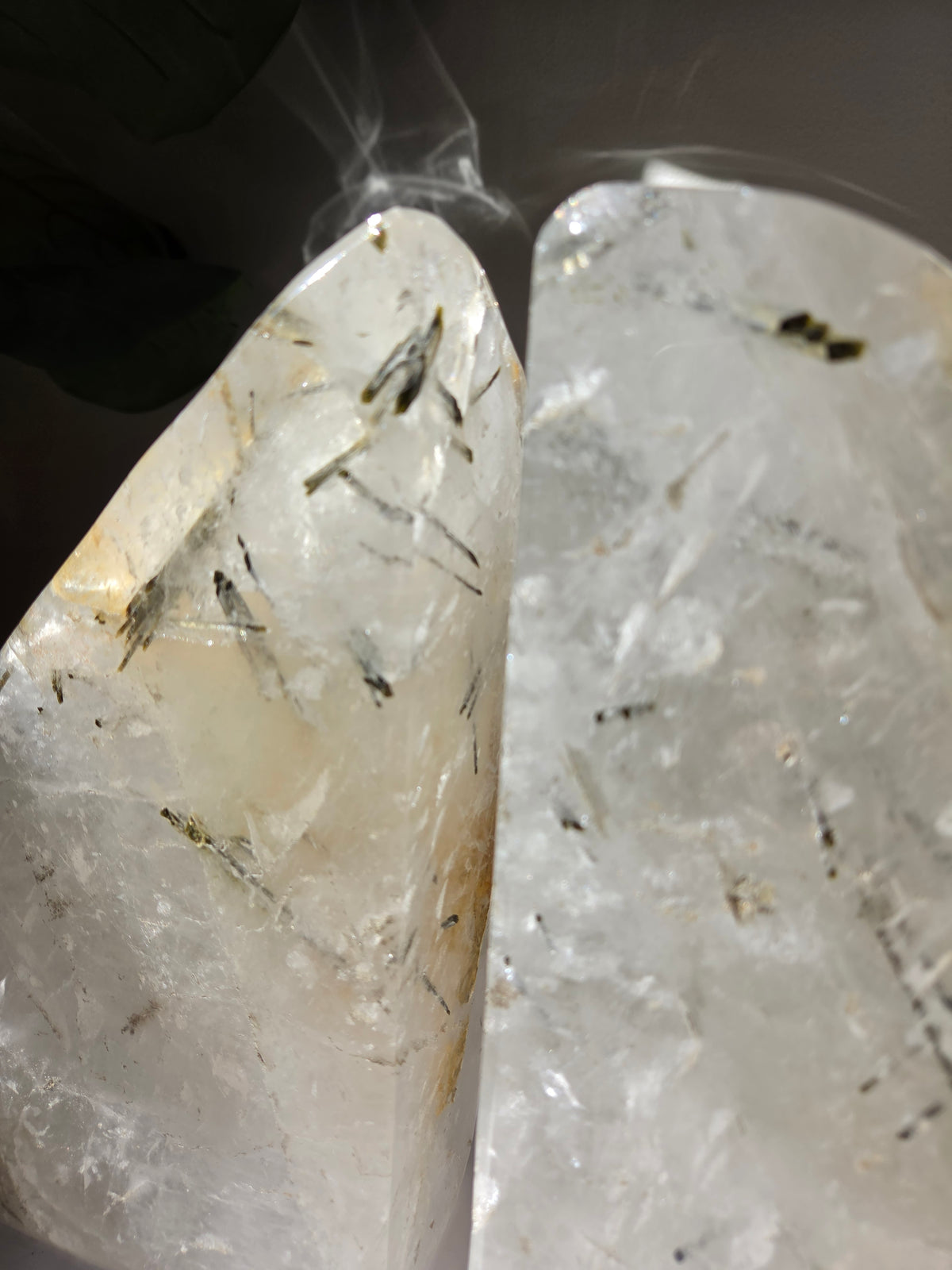 Green Tourmaline x Quartz Bookends