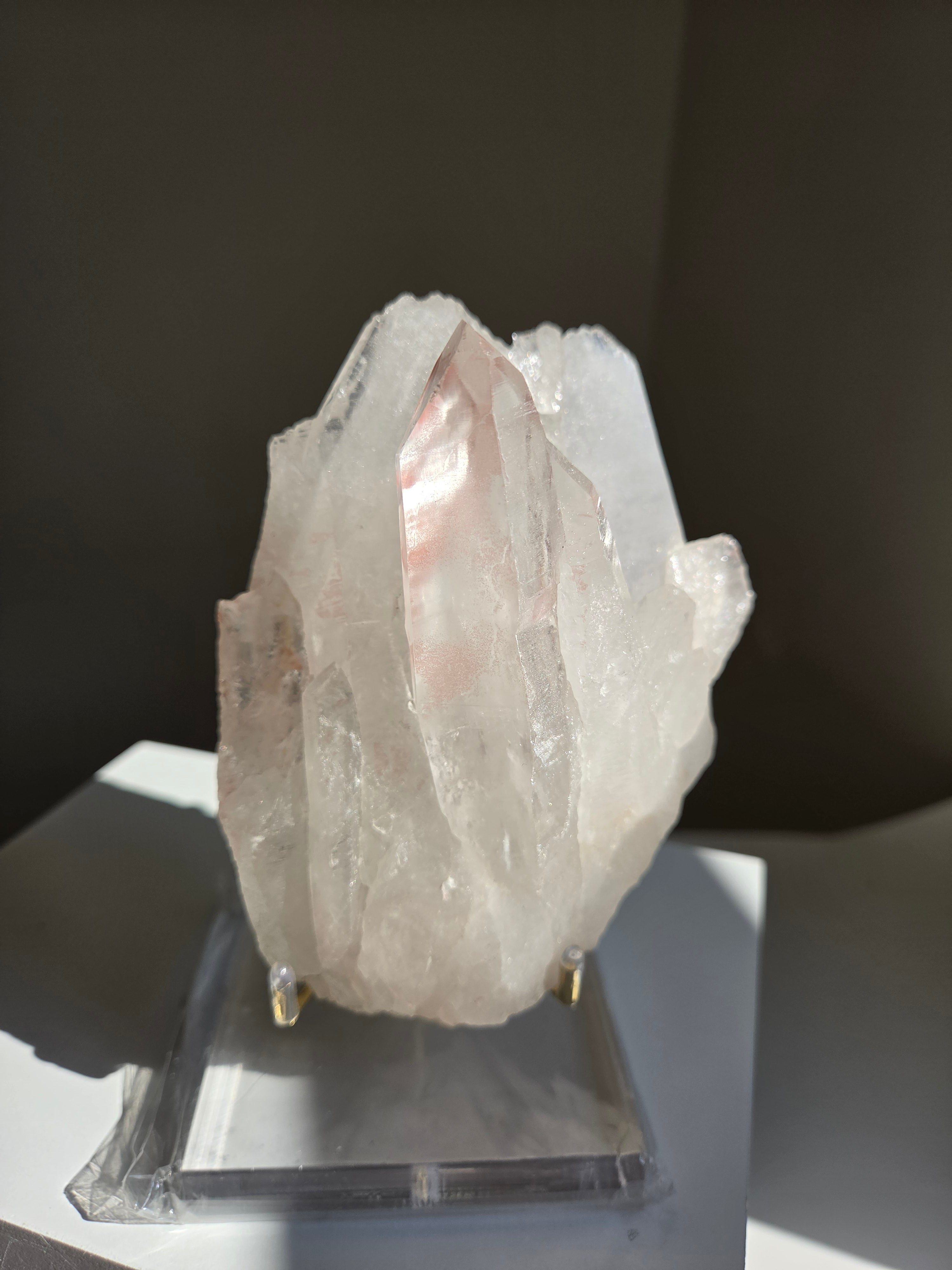 Pink Lemurian Quartz Cluster on Stand