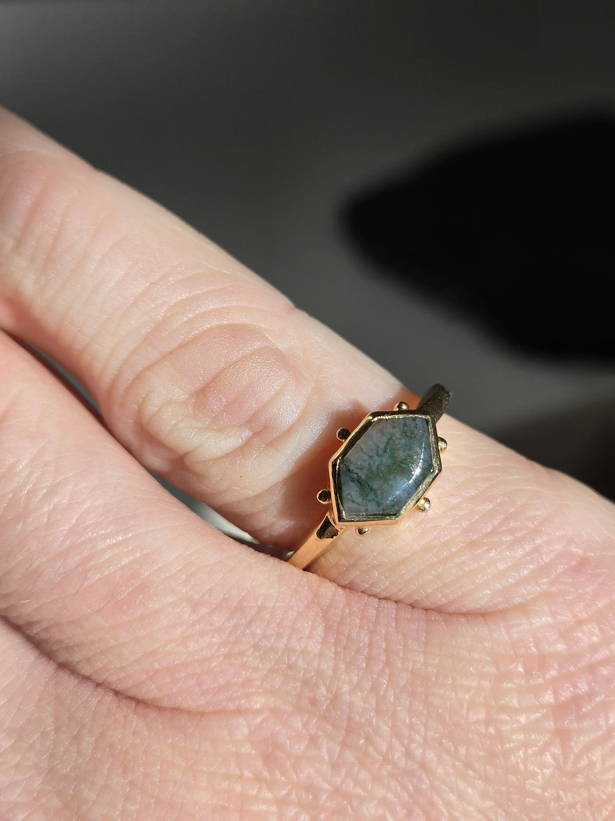 Size 6.5 | moss agate Ring | gold 050