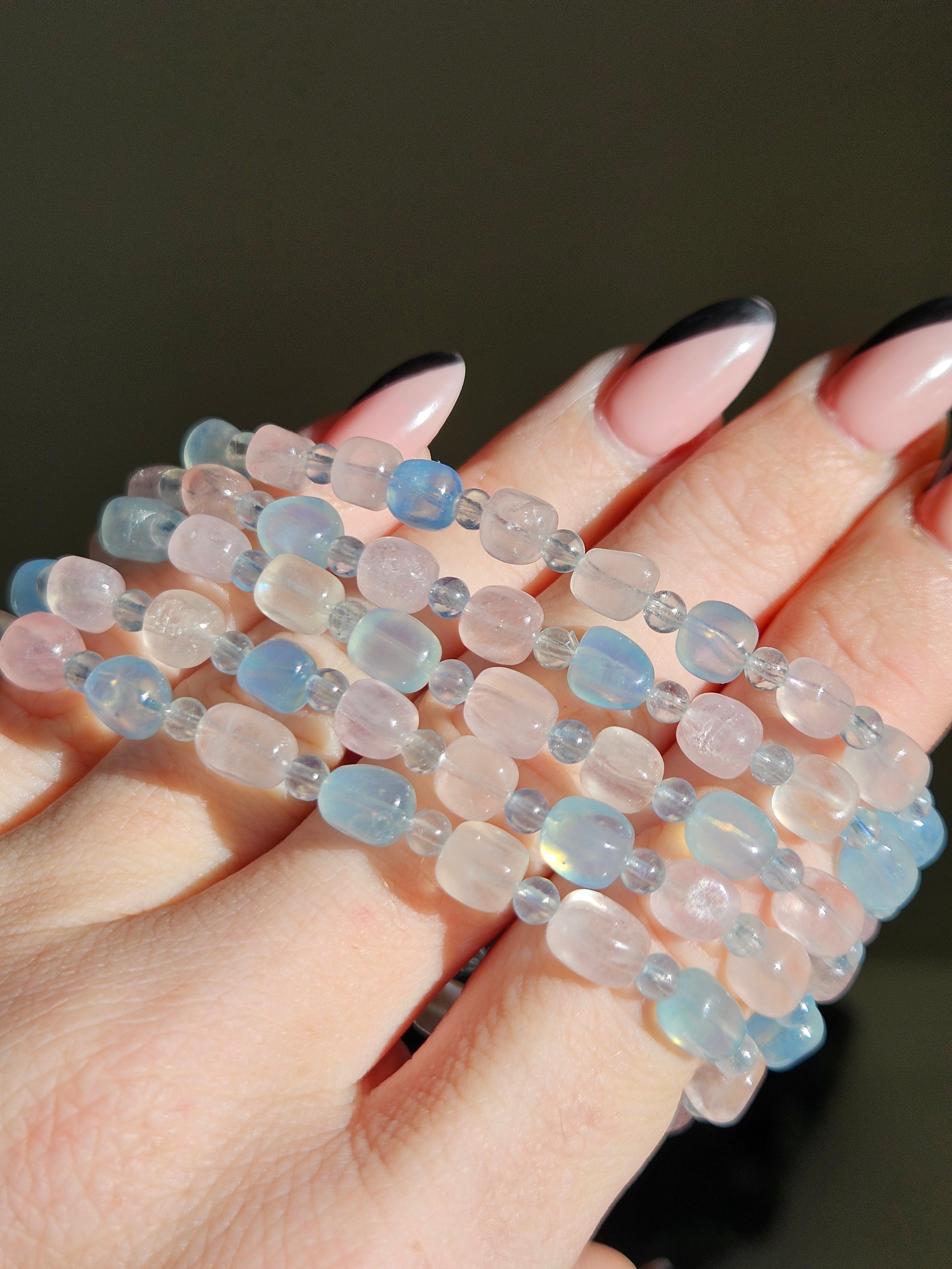 Aquamarine x Morganite bracelet | fancy beads