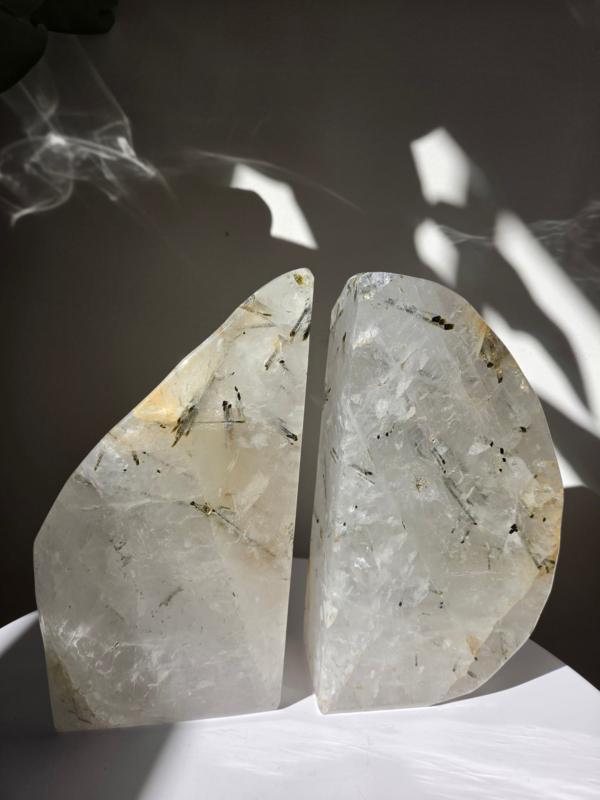 Green Tourmaline x Quartz Bookends