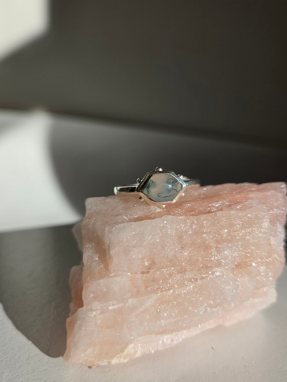 Size 8 | moss agate Ring | silver 045