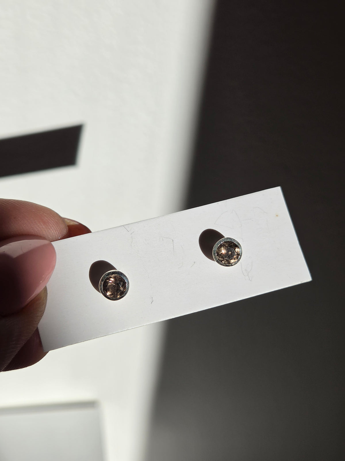 Smoky Quartz round stud Earrings | silver 002