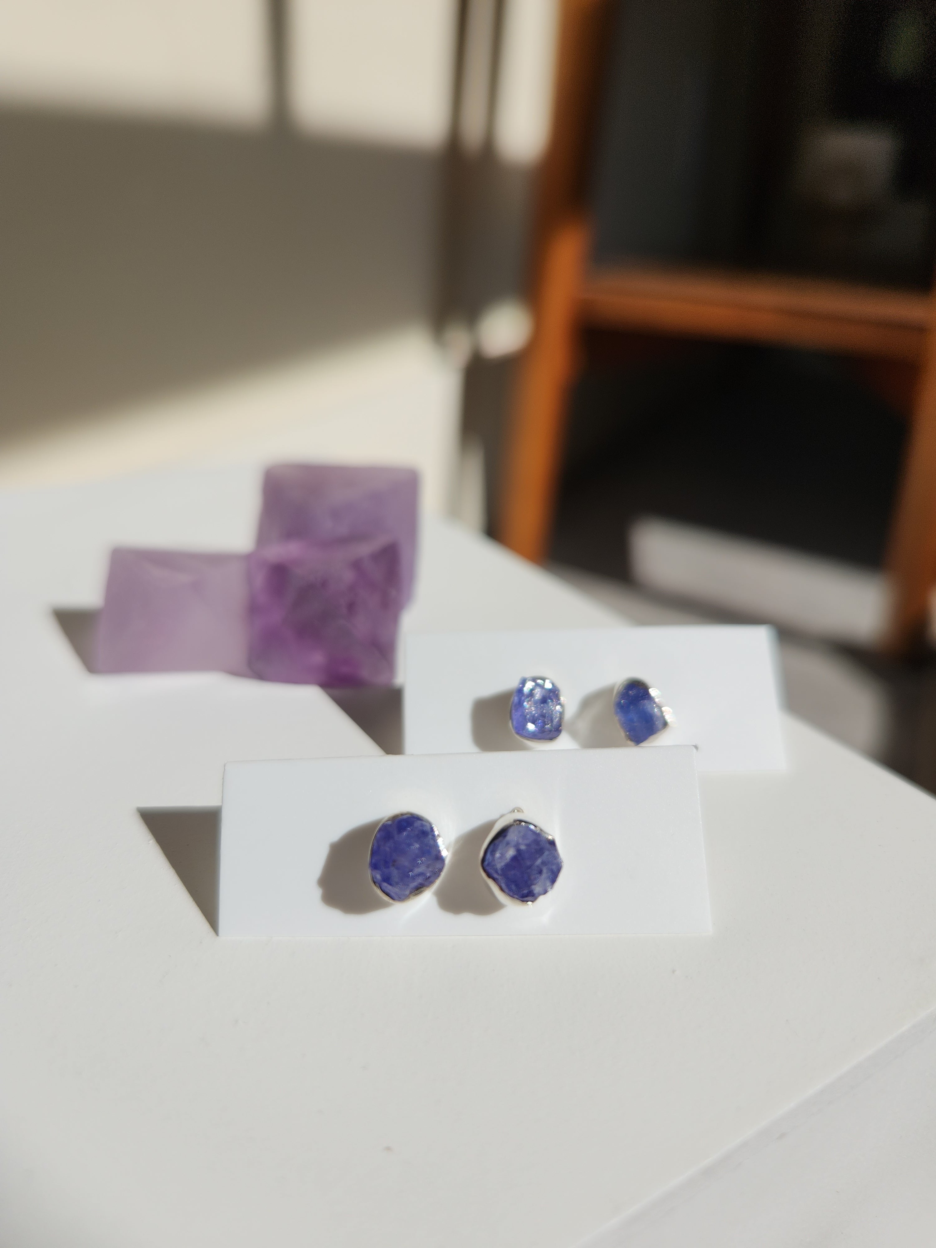 Tanzanite Raw Stud Earrings