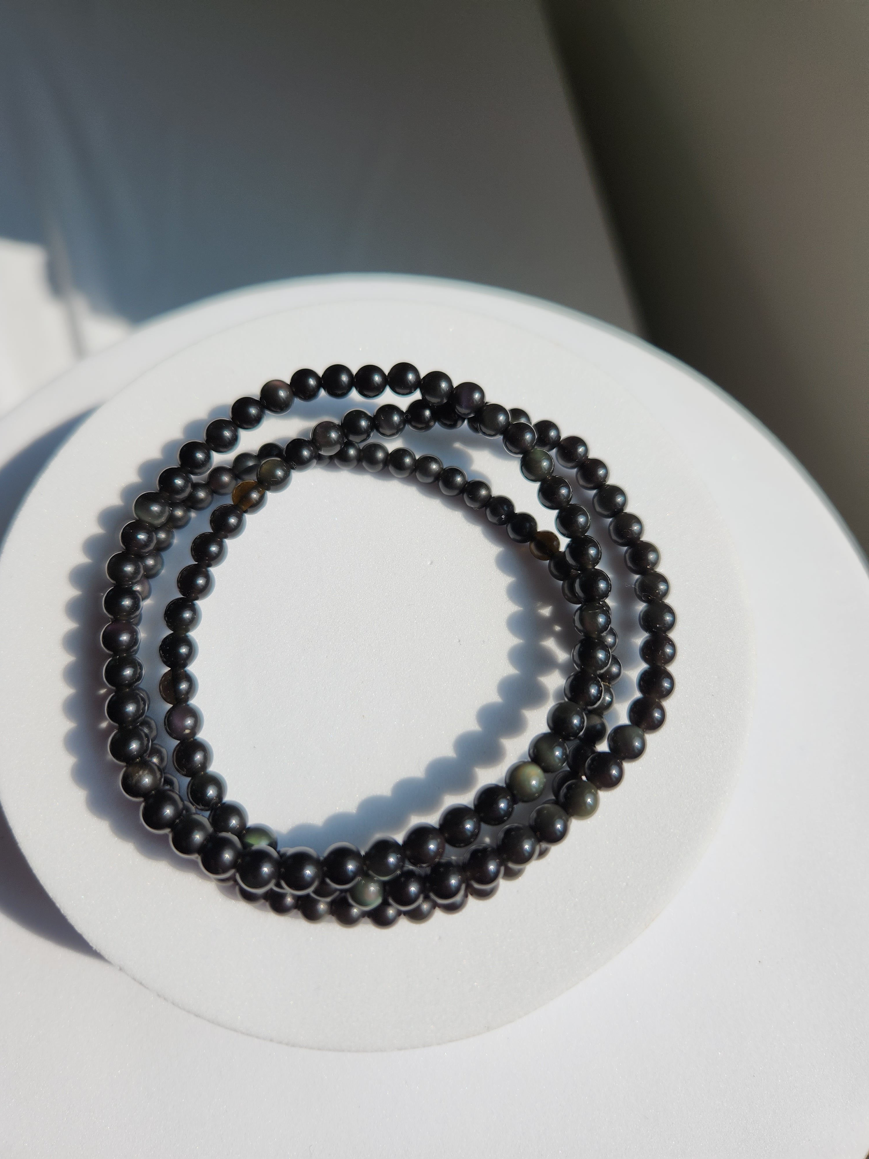 Gold Obsidian Bead Bracelet | 4mm