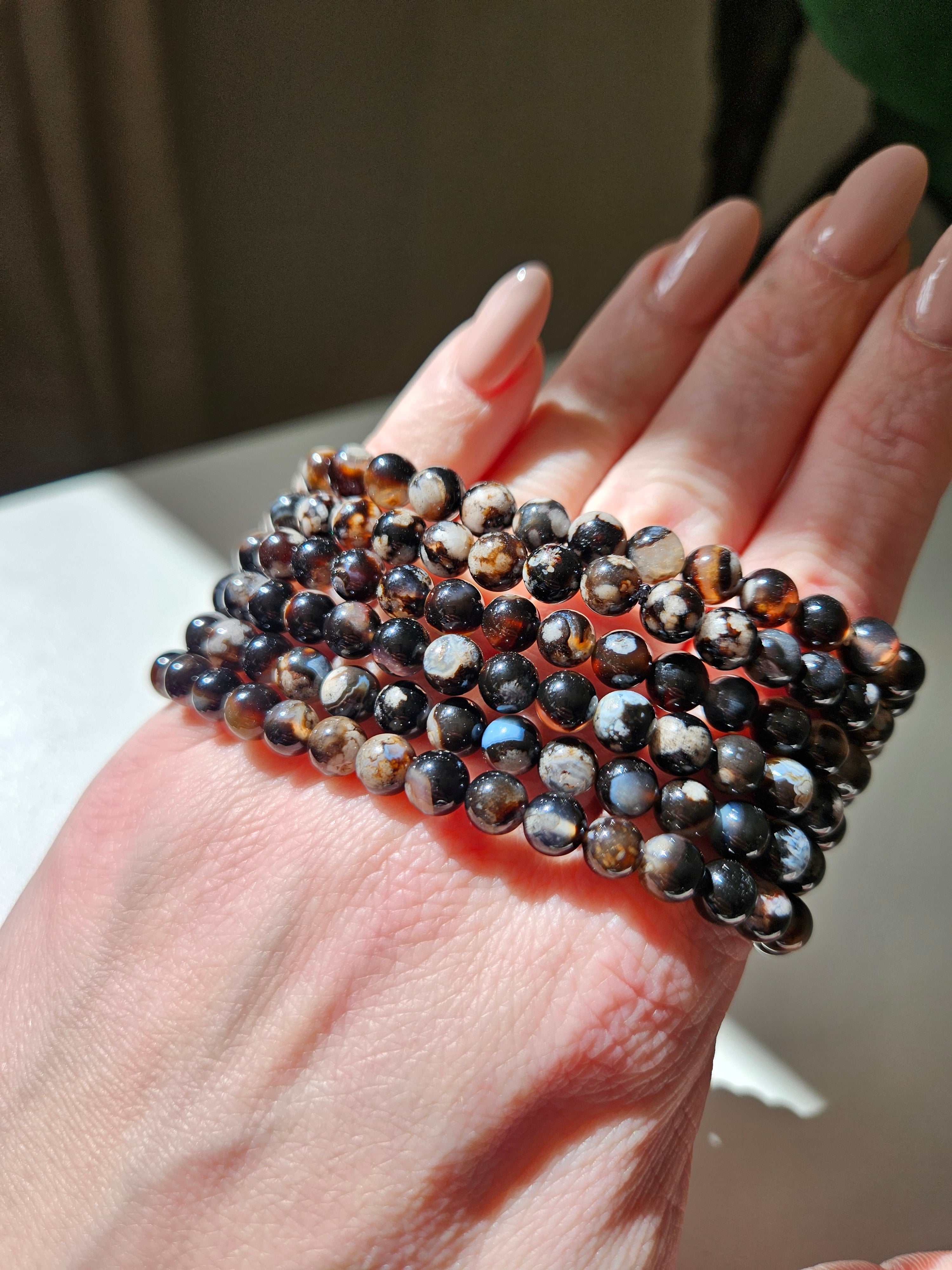 Black Flower Agate Bracelet | 6mm