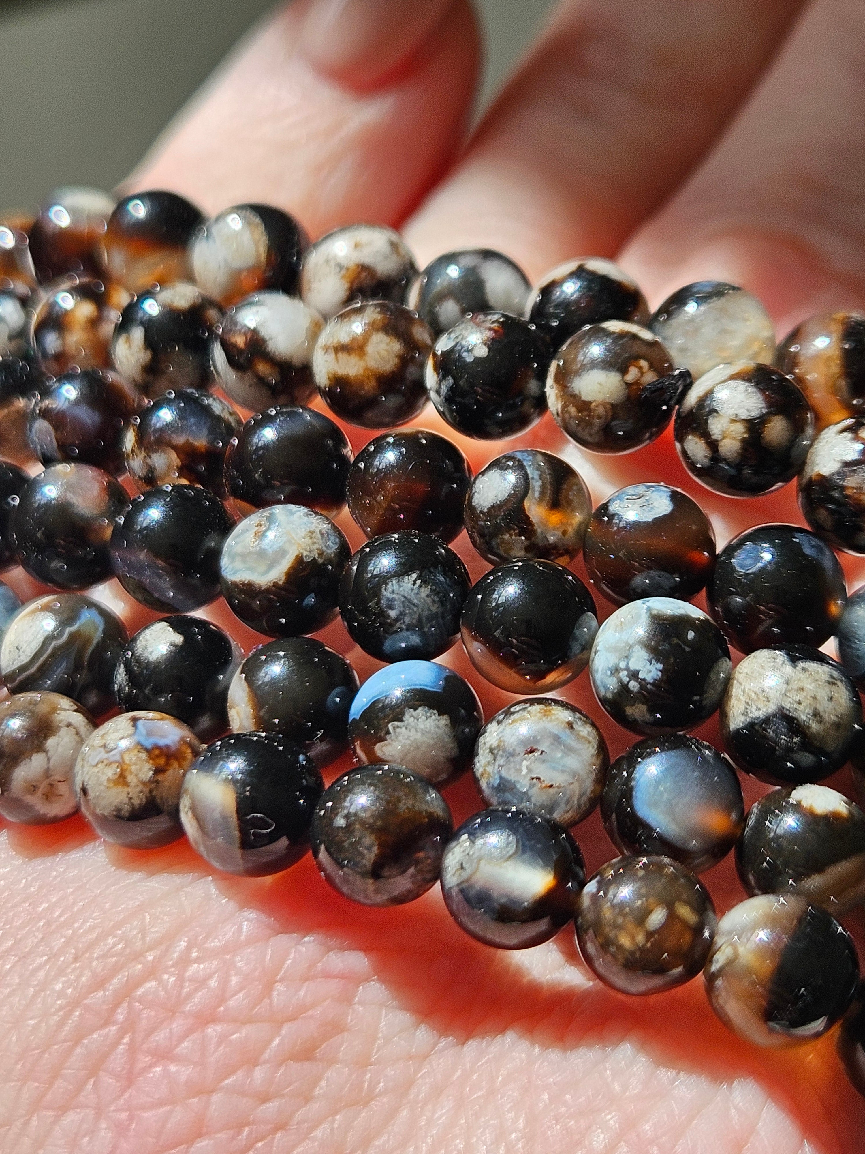 Black Flower Agate Bracelet | 6mm