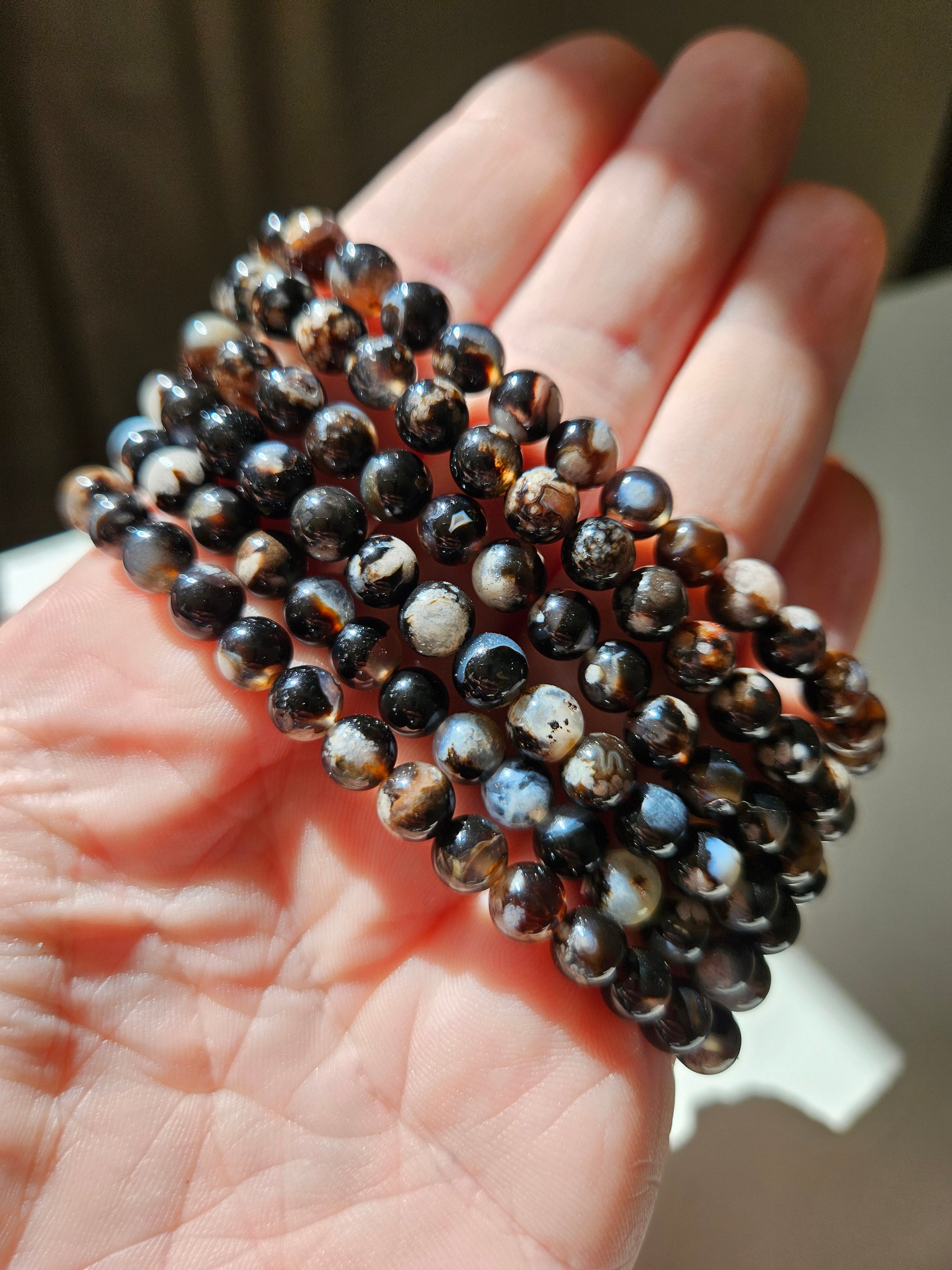 Black Flower Agate Bracelet | 6mm
