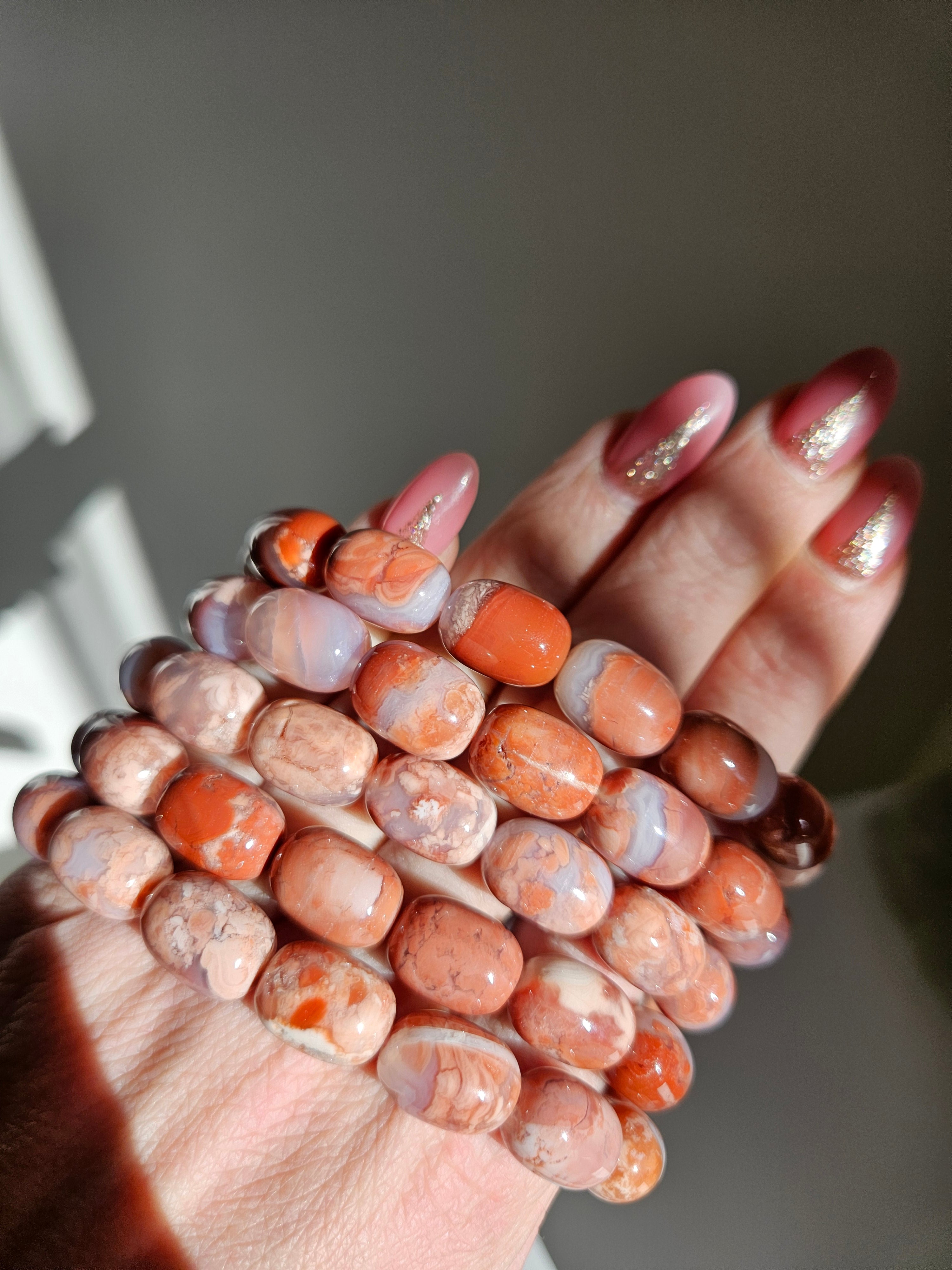 Pink Agate Bracelet | barrel beads