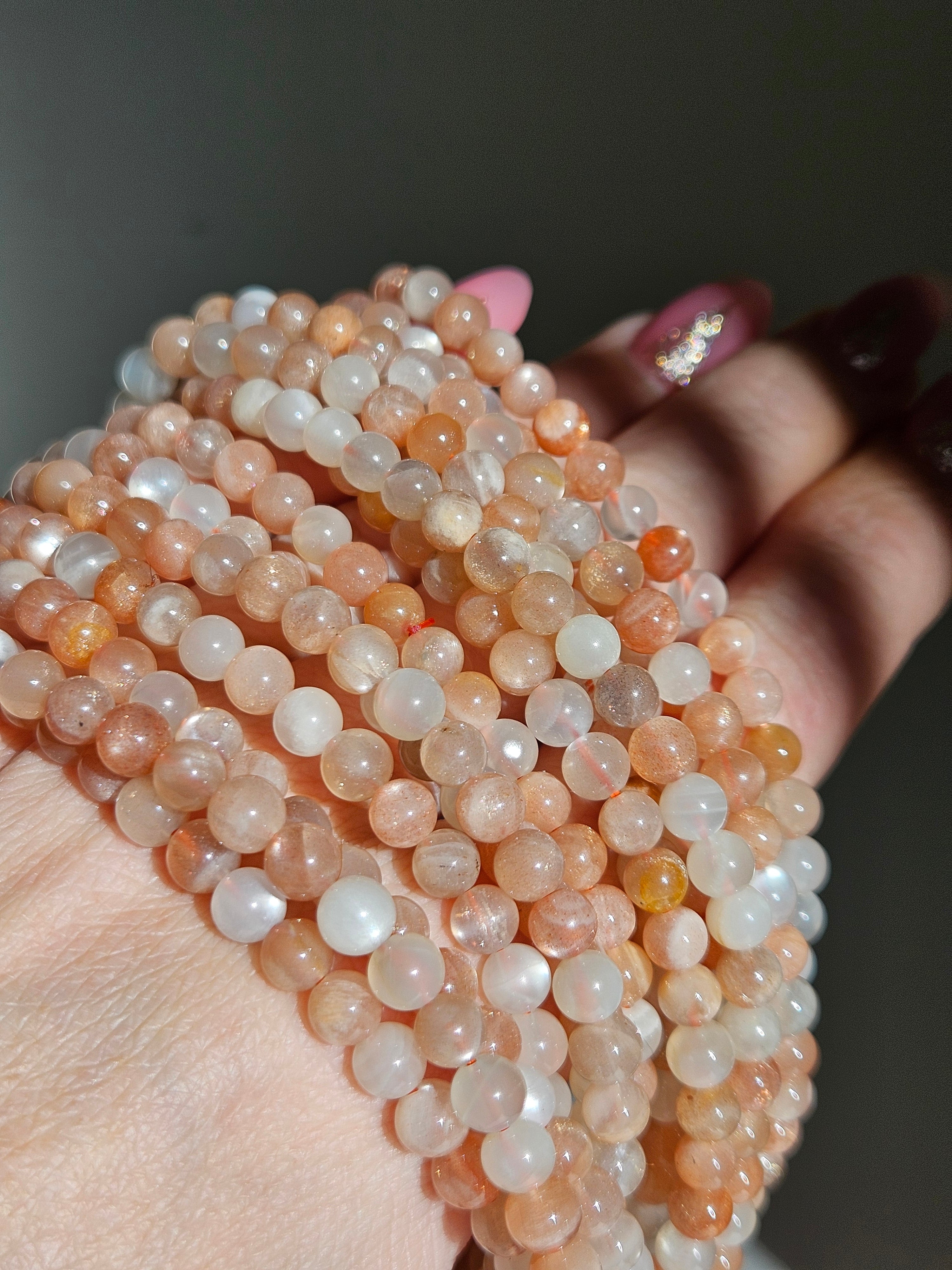 Peach Moonstone 4 wrap bracelet | 5mm