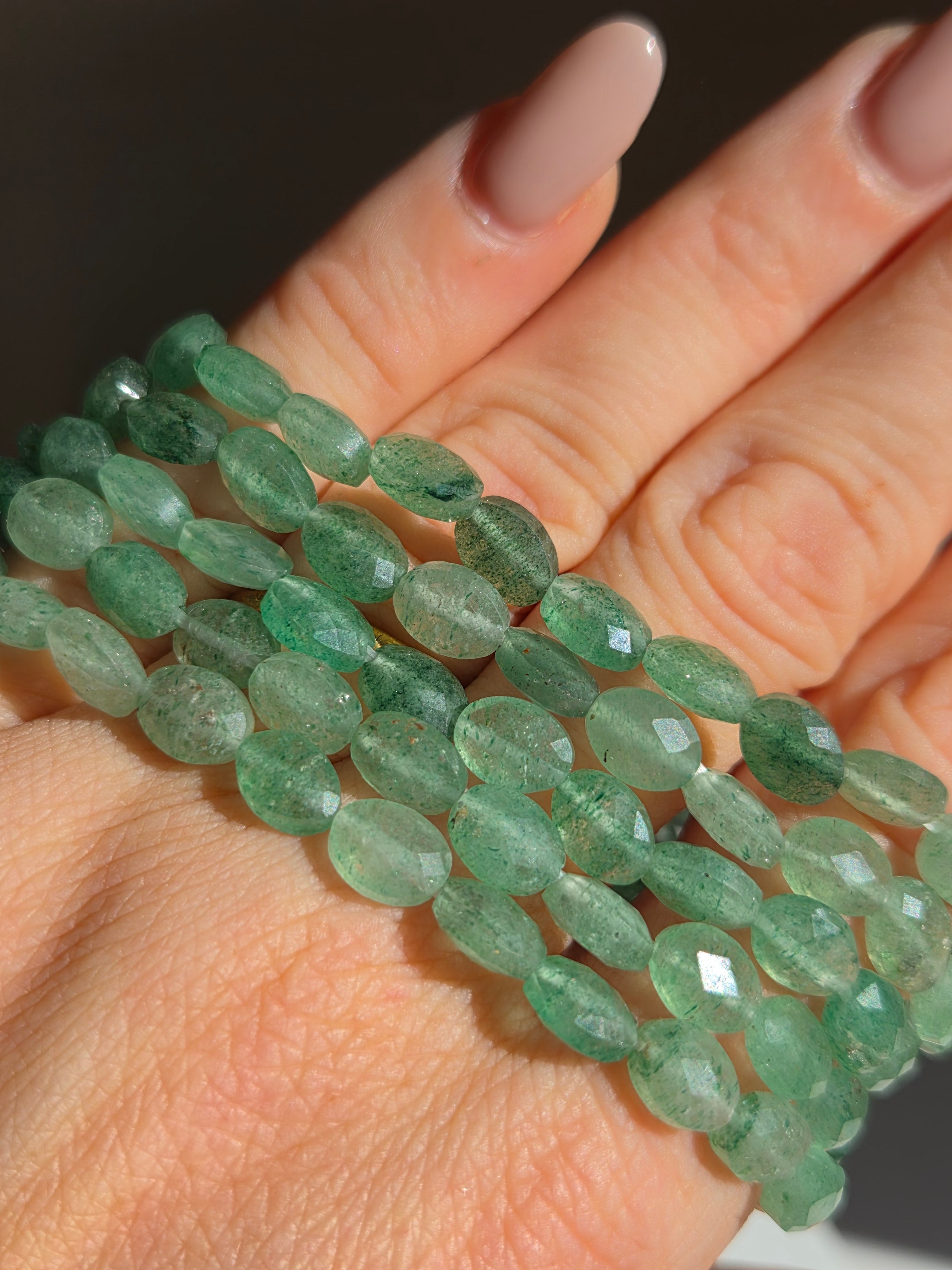 Green Strawberry Quartz Bracelet | faceted oval