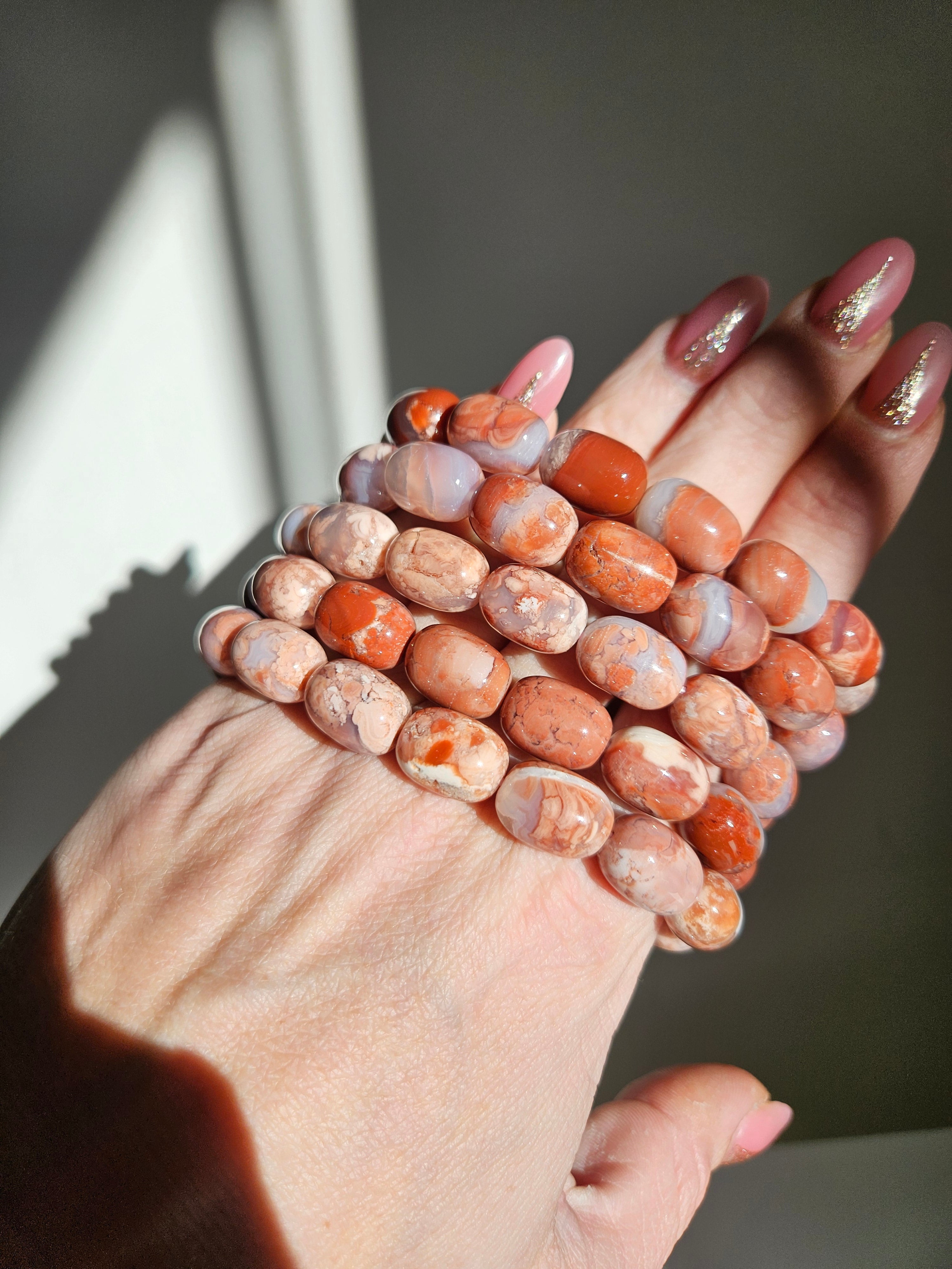 Pink Agate Bracelet | barrel beads