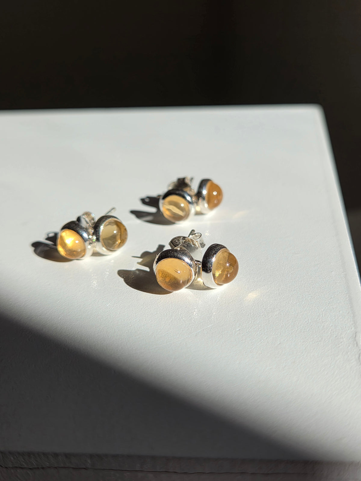 Citrine Stud Cabochon Earrings