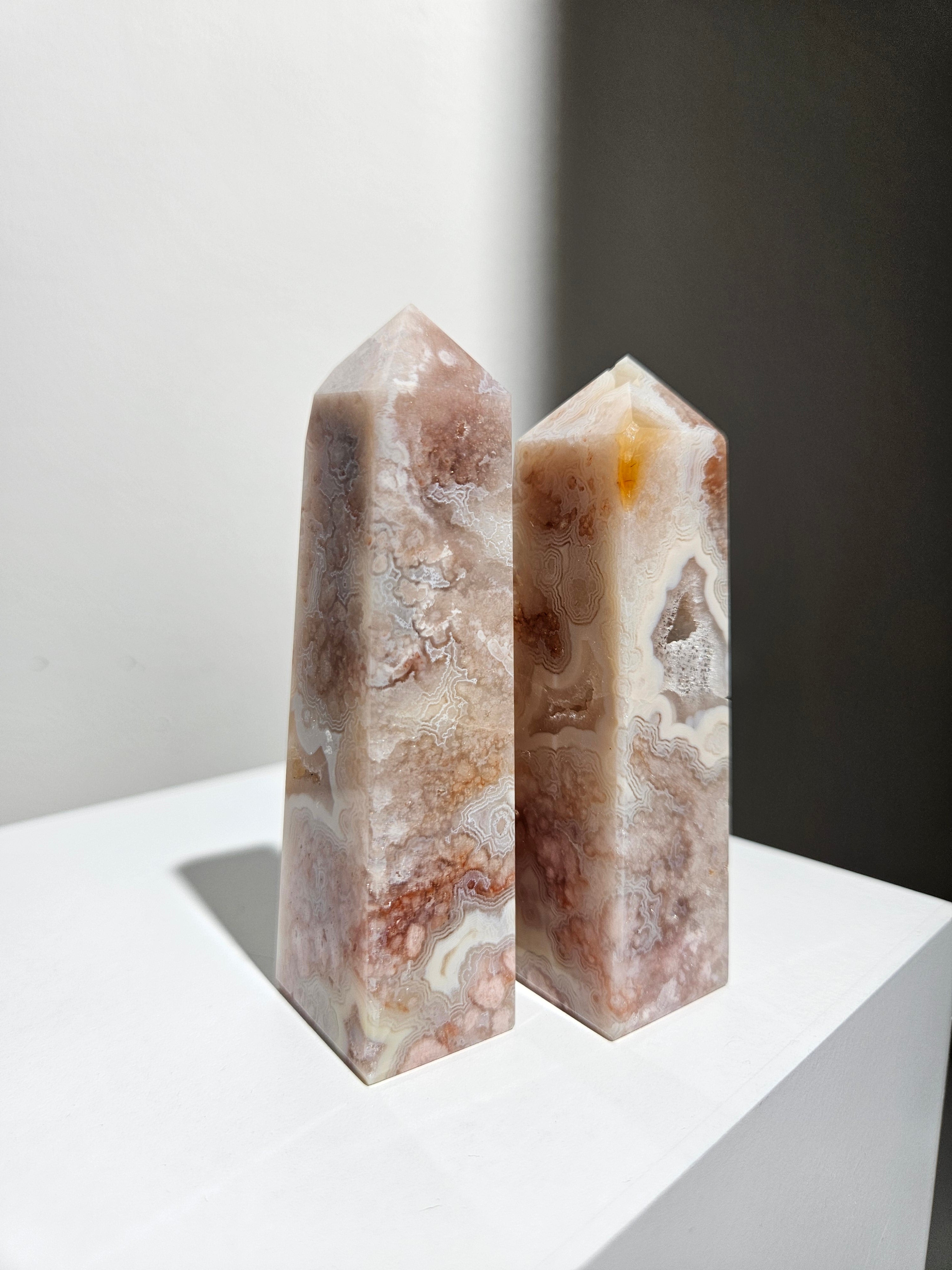 Flower Agate Tower Pair 007