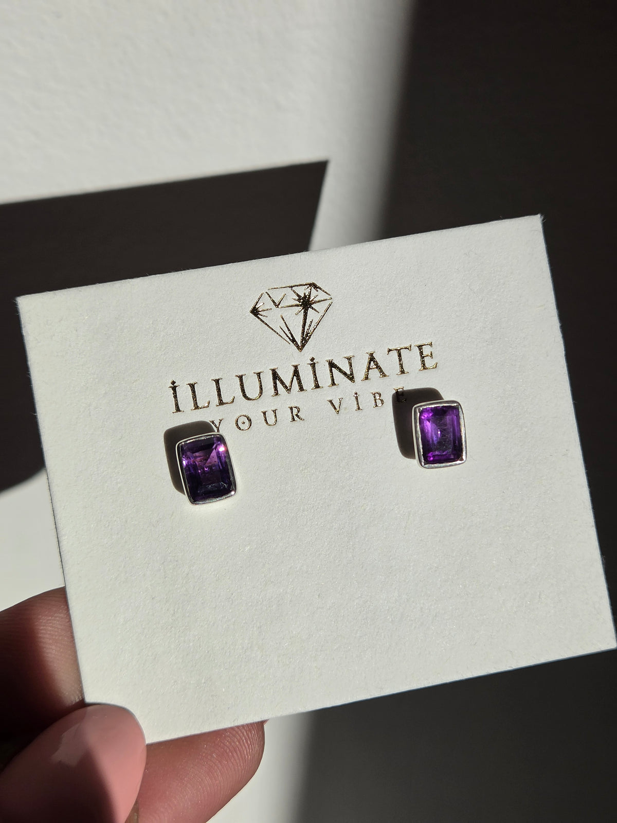 Amethyst Emerald Cut Stud Earrings 001