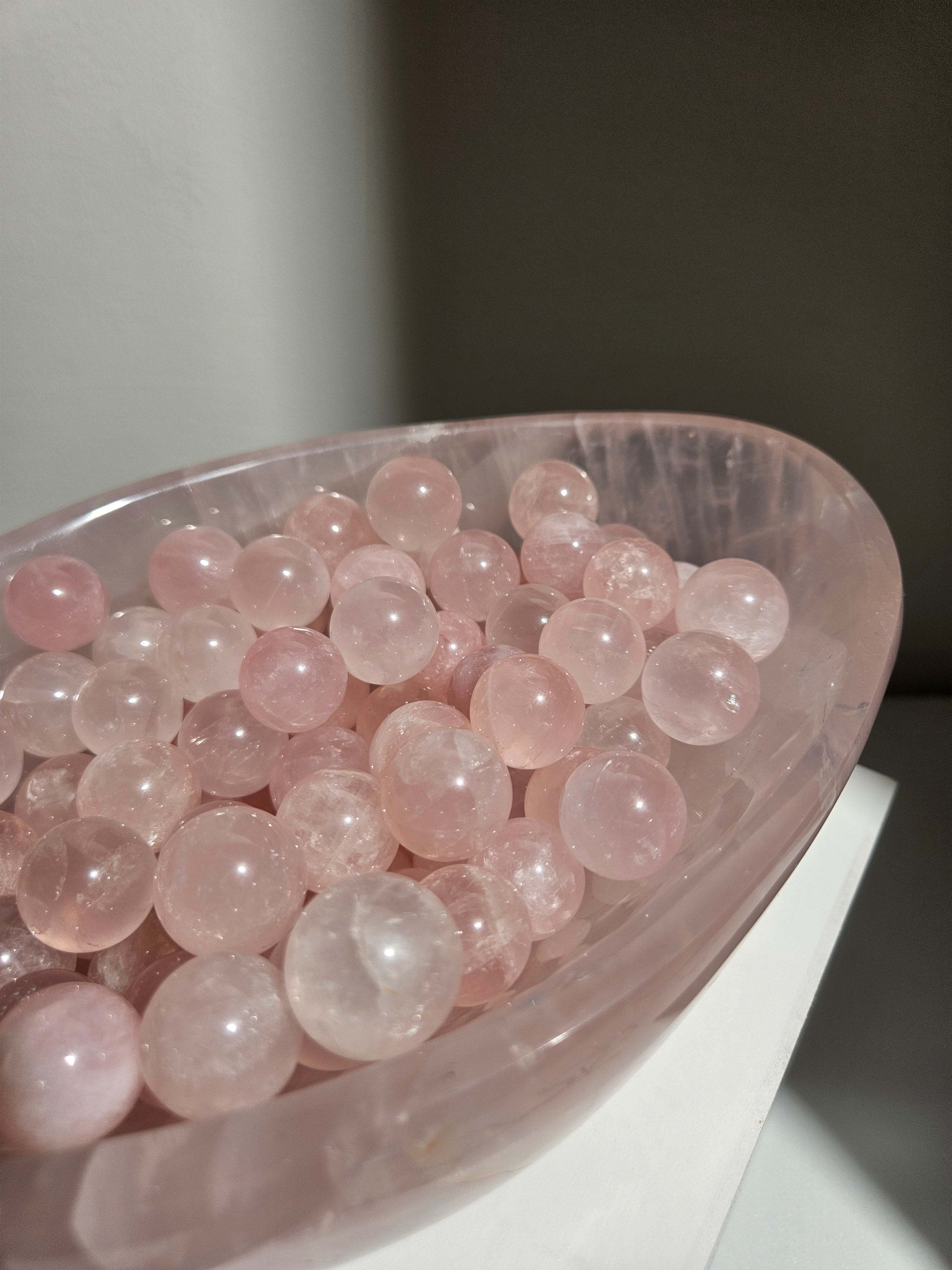 Rose Quartz Bowl full of Spheres