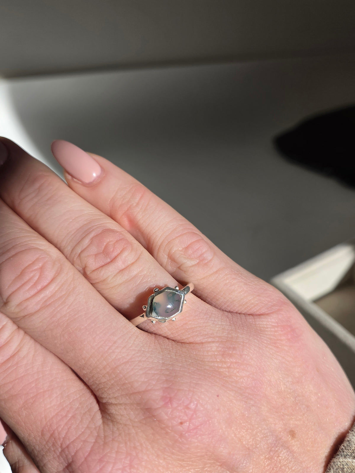 Size 8 | moss agate Ring | silver 045