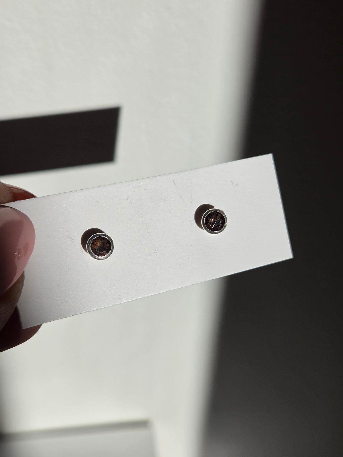 Smoky Quartz round stud Earrings | silver 001