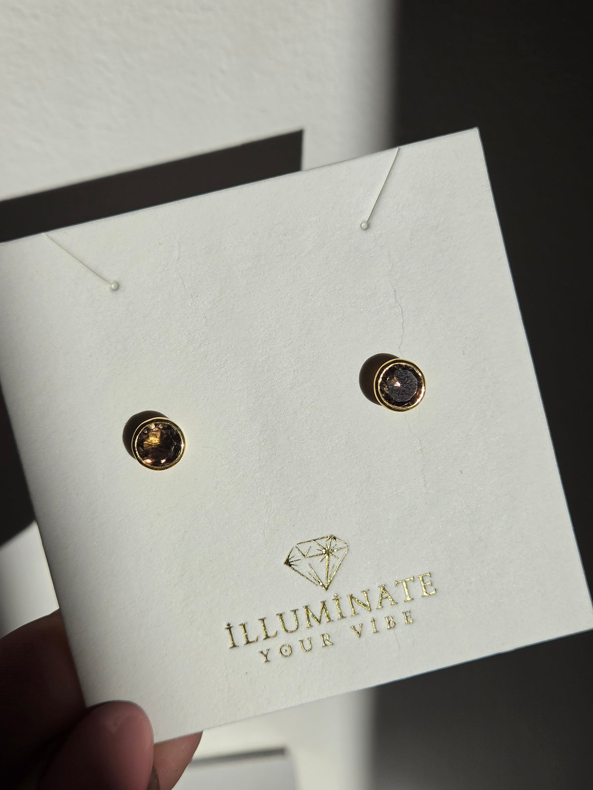 Smoky Quartz round stud Earrings | gold 006