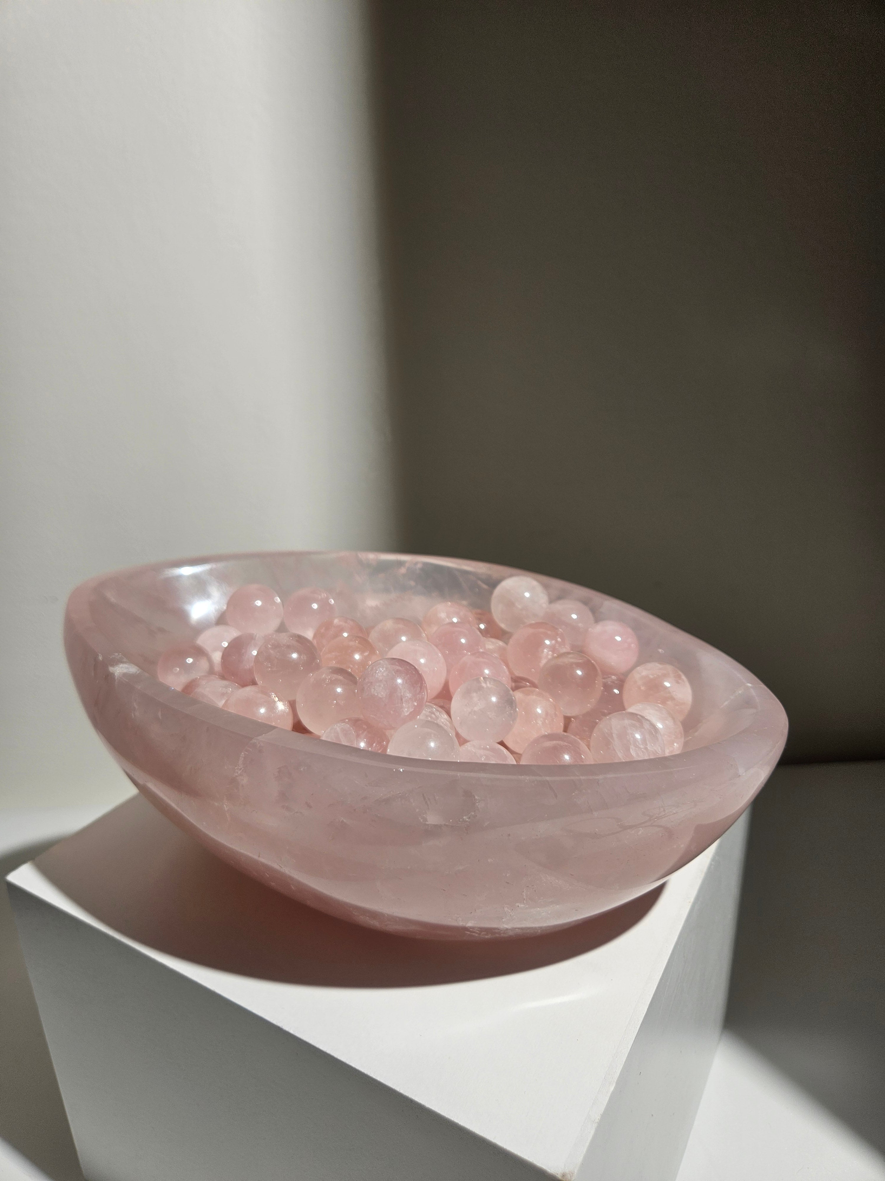 Rose Quartz Bowl full of Spheres