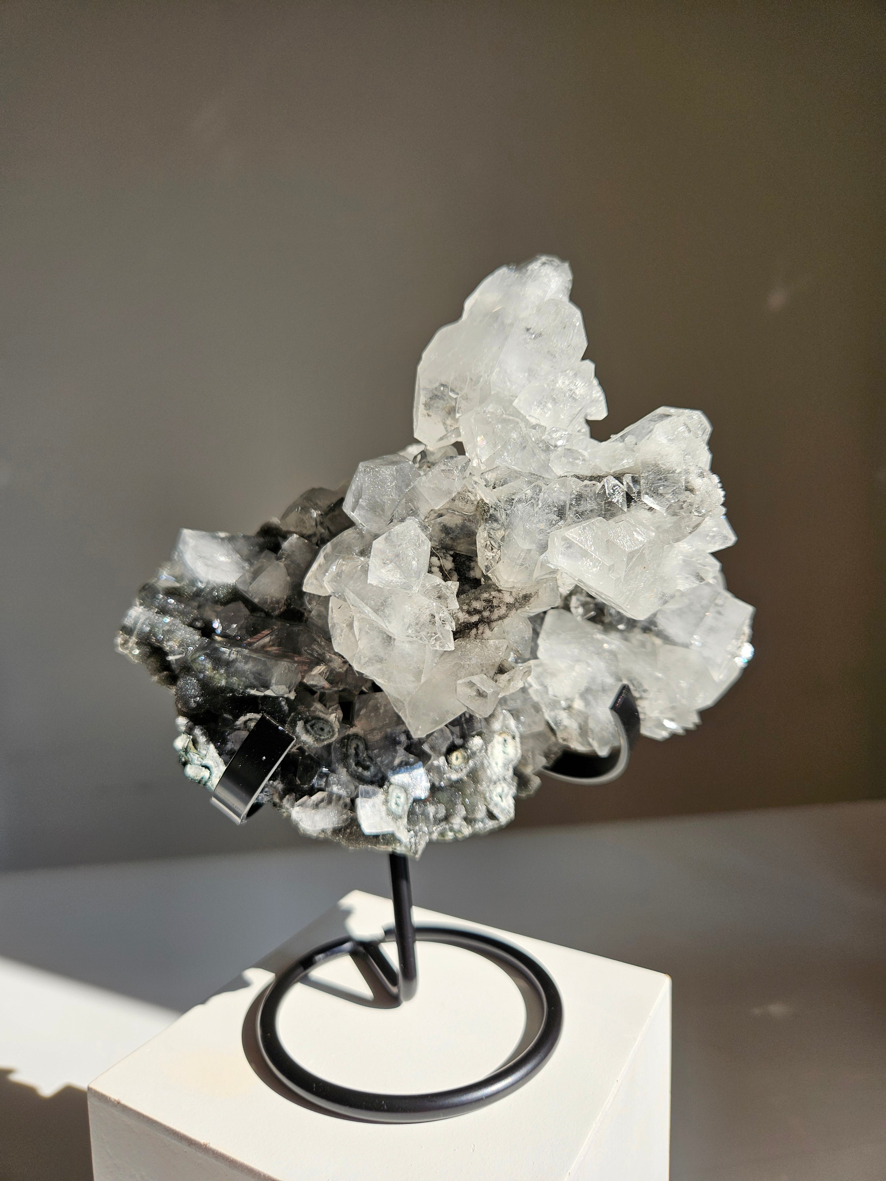 Apophyllite on Black Chalcedony 023