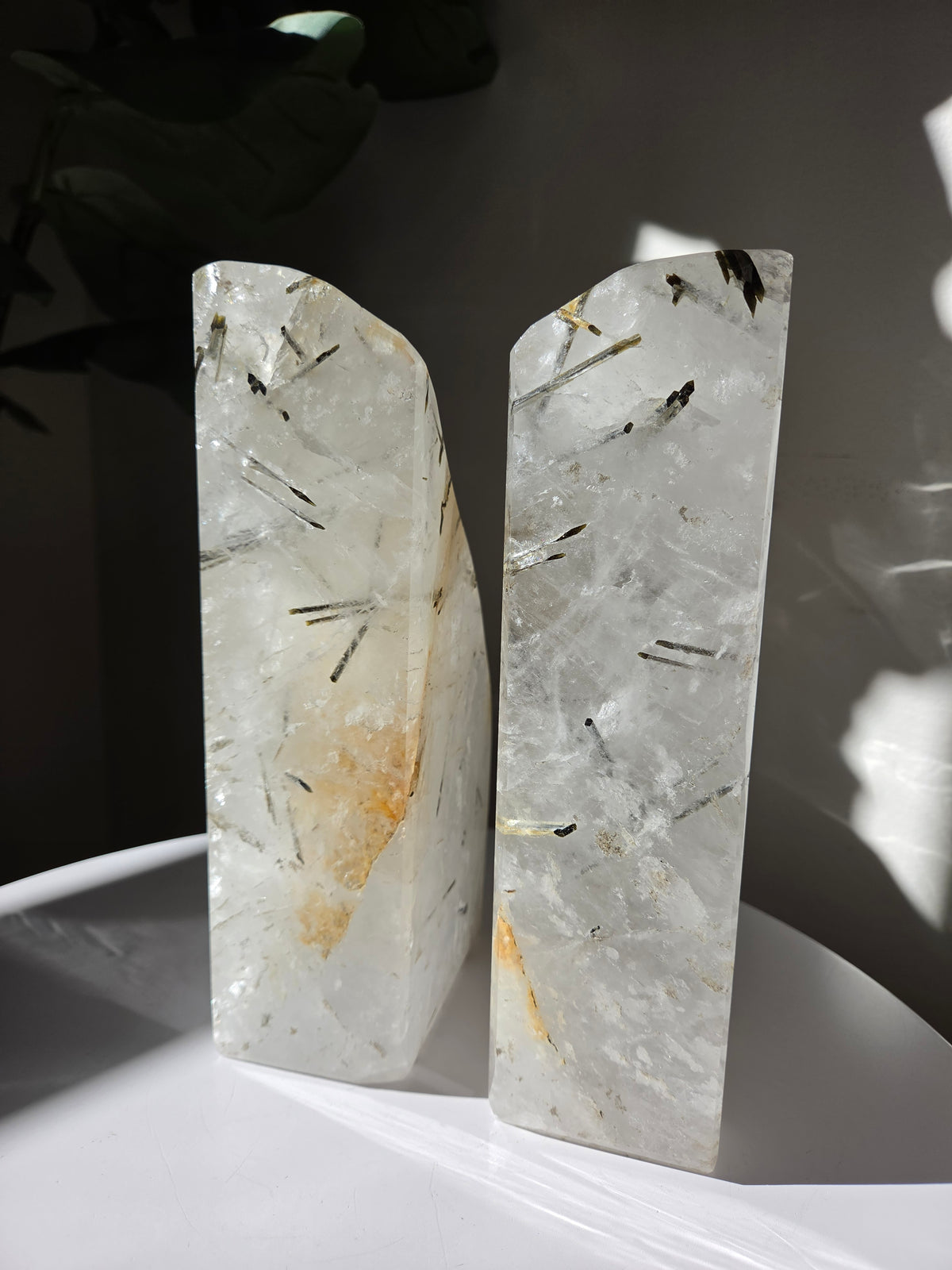 Green Tourmaline x Quartz Bookends