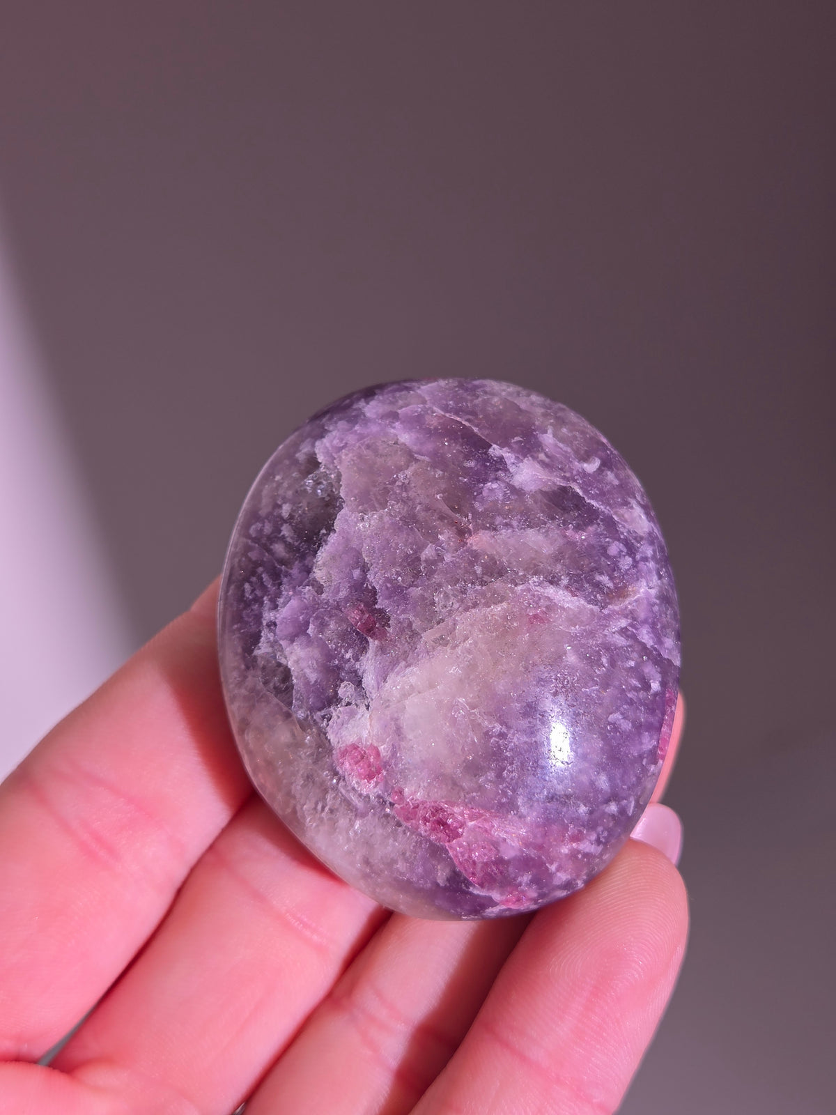 Pink Tourmaline x Lepidolite Palmstone 005