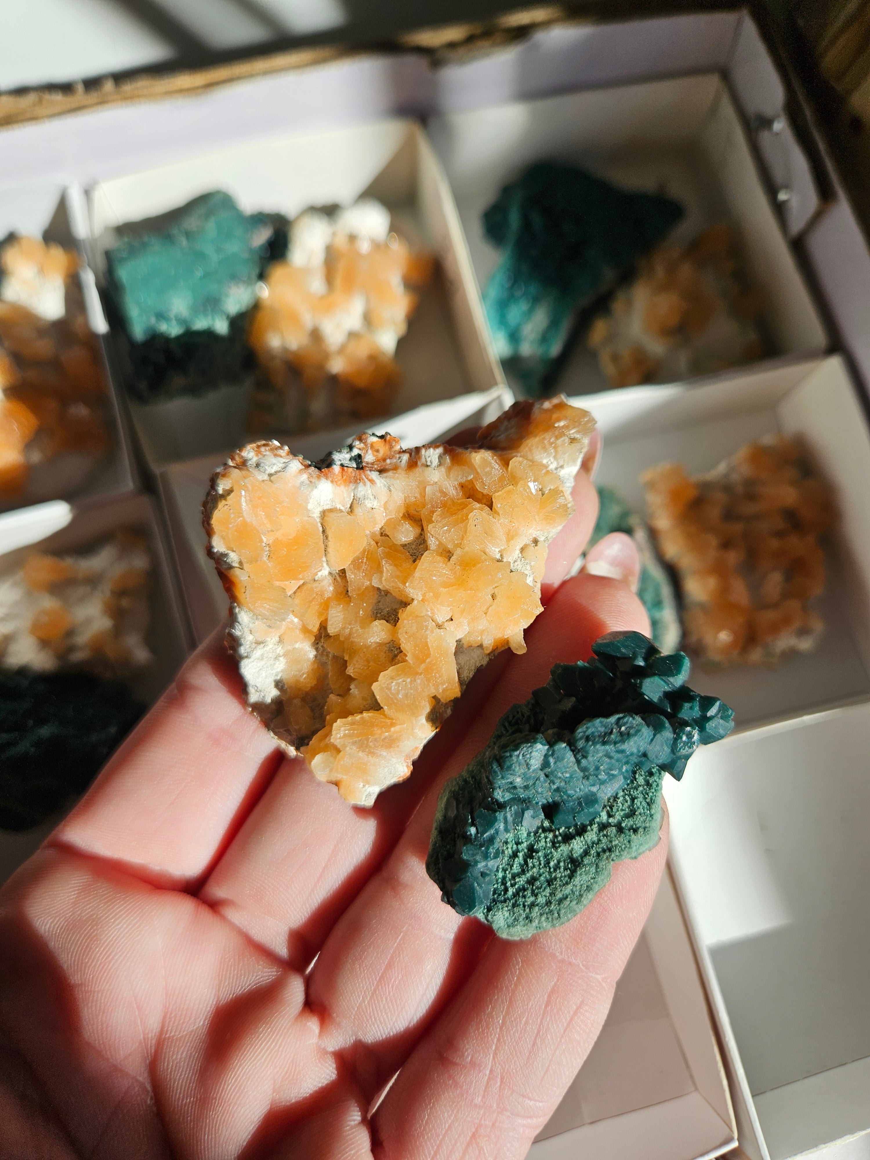 Green Apophyllite & Peach Stilbite Mini Set | Intuitively selected