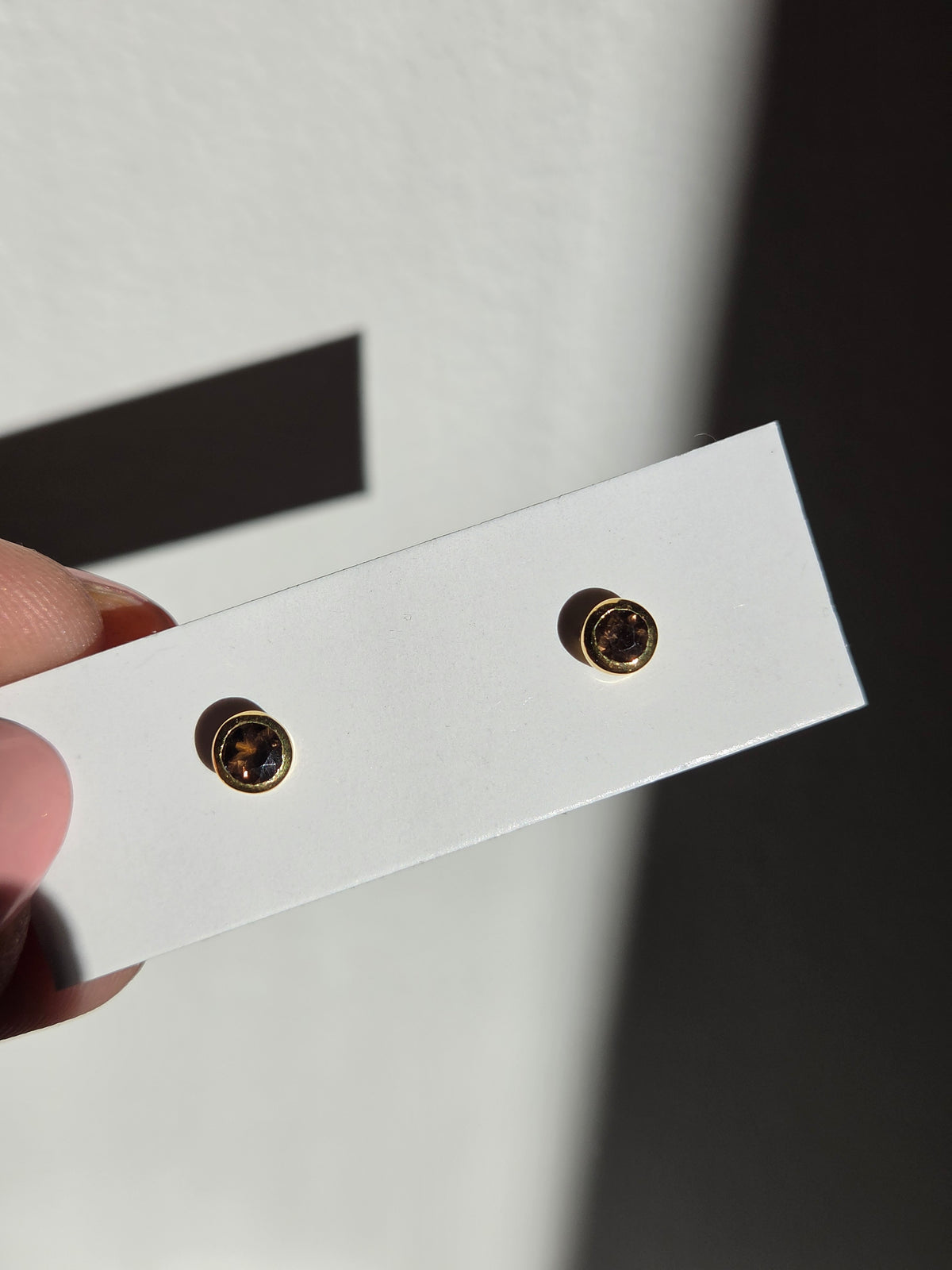 Smoky Quartz round stud Earrings | gold 005